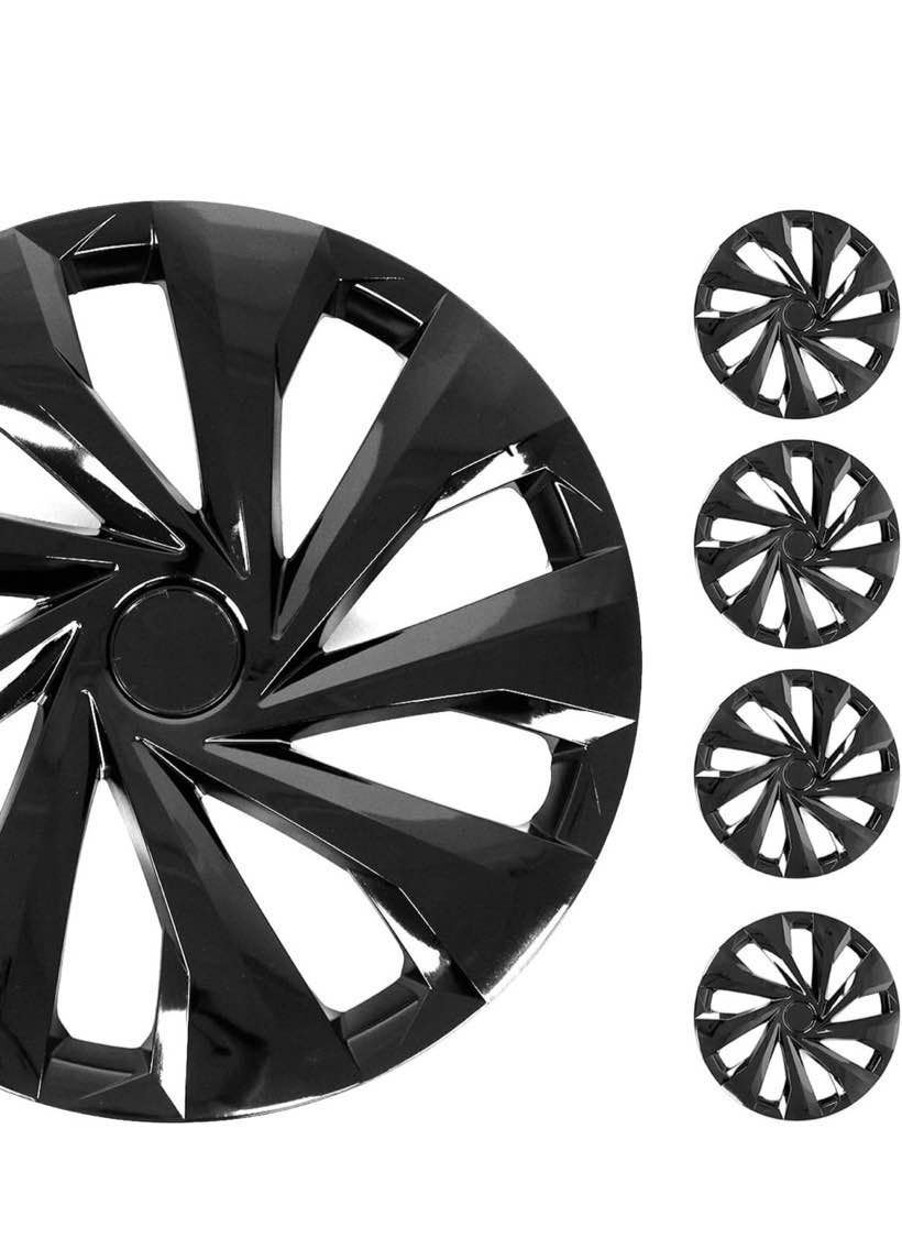 OMAC - ABS Black Hub Caps 15 Inch Set of 2, Tapas para Rines 15, Premium Wheel Covers 15 Inch, R15 Rim Cover Set, Snap On Durable Car Replacement Exterior Accessories