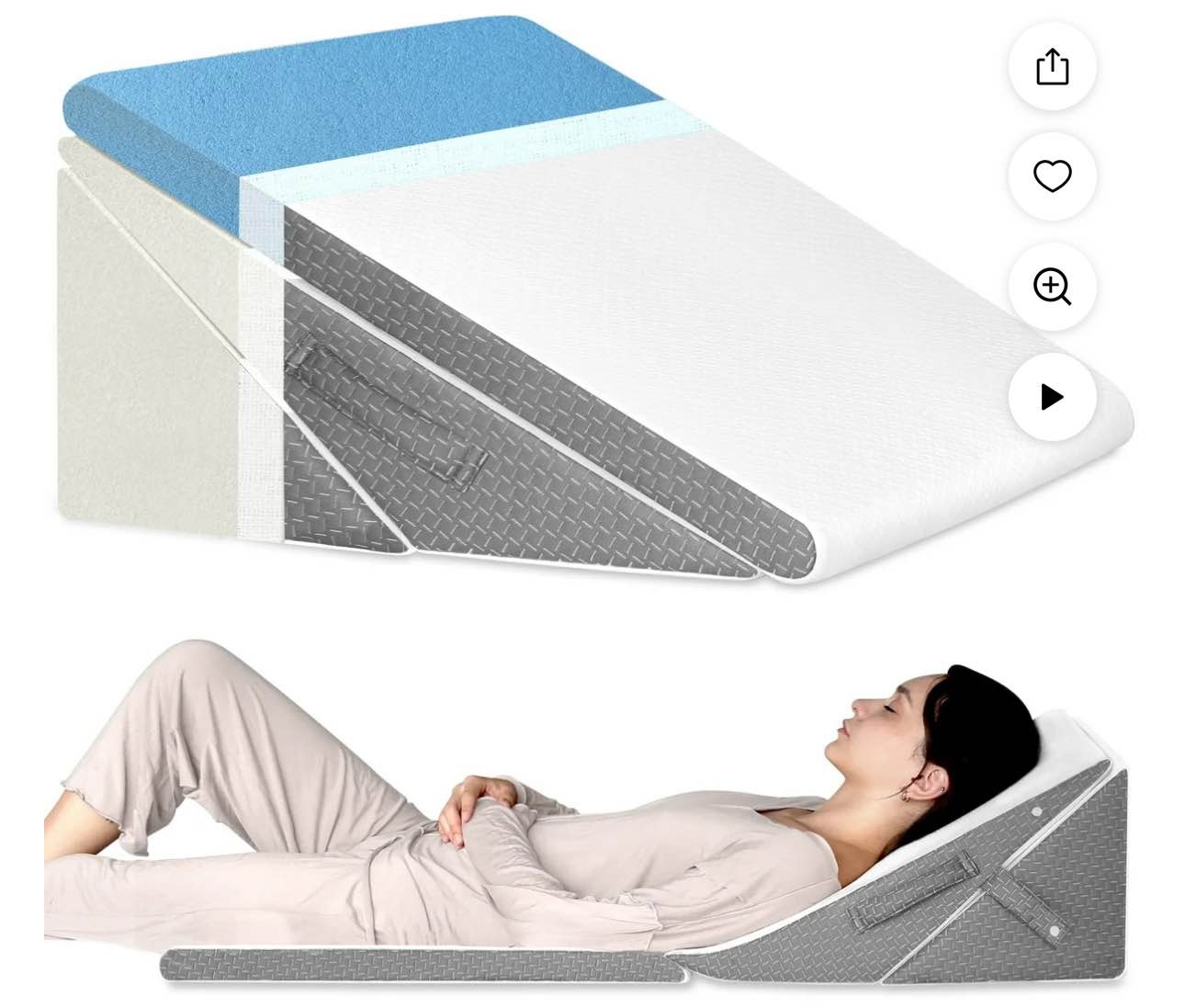 KingPavonini Bed Wedge Pillow for Sleeping, 7.5 & 9 & 11 & 12 inch Adjustable Memory Foam Triangle Wedge Pillow Post Surgery for Back, Legs and Knee Support, Acid Reflux, Gerd, Heartburn and Snoring ( One in stock is grey)