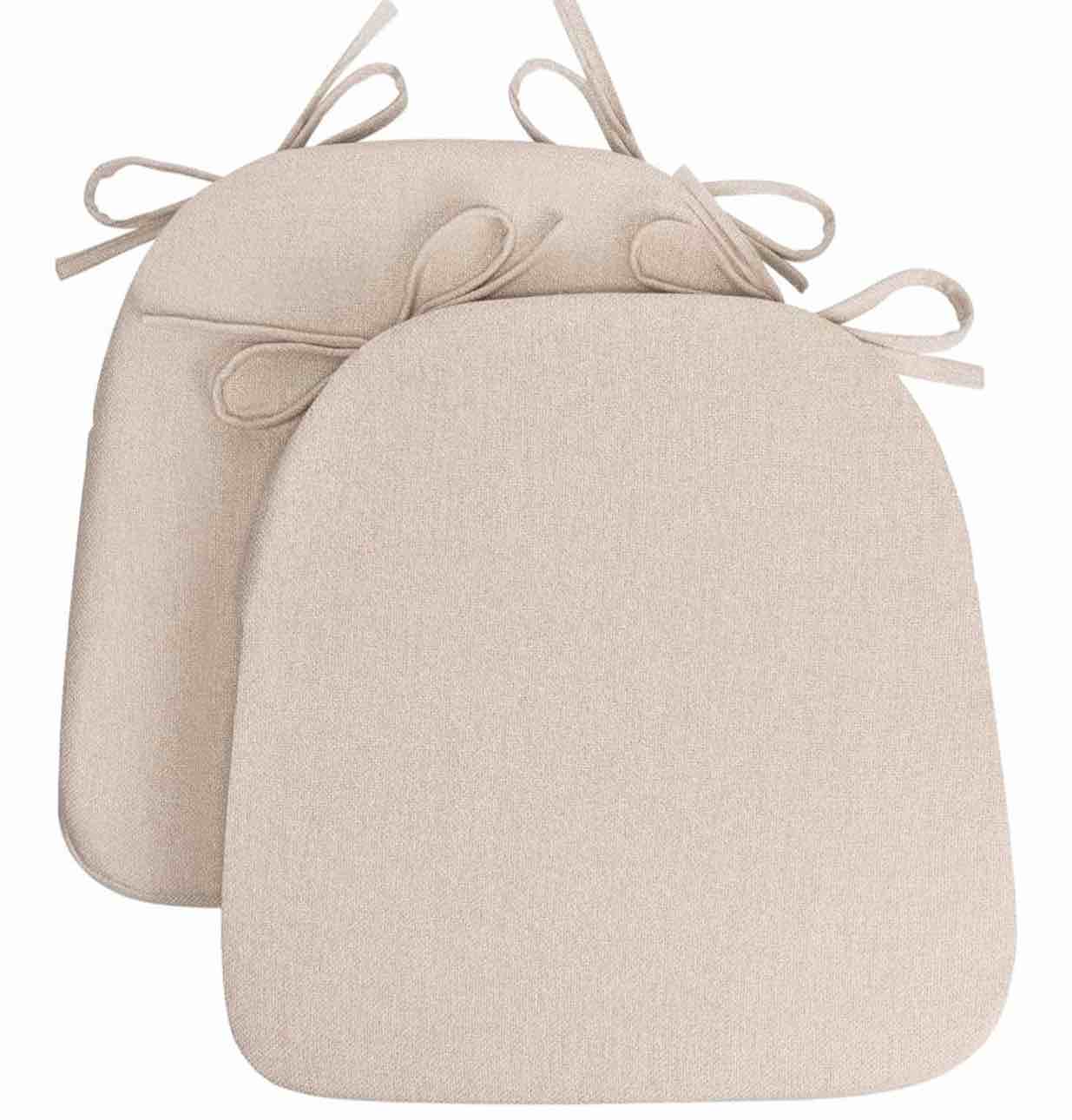 Chair Cushions for Dining Chairs, D-Shaped Seat Cushions with Removable Washable Cover and Ties, Chair Pads for Kitchen, Indoor Dining Room, Patio Chairs, 17'' x 16'', Set of 2, Beige