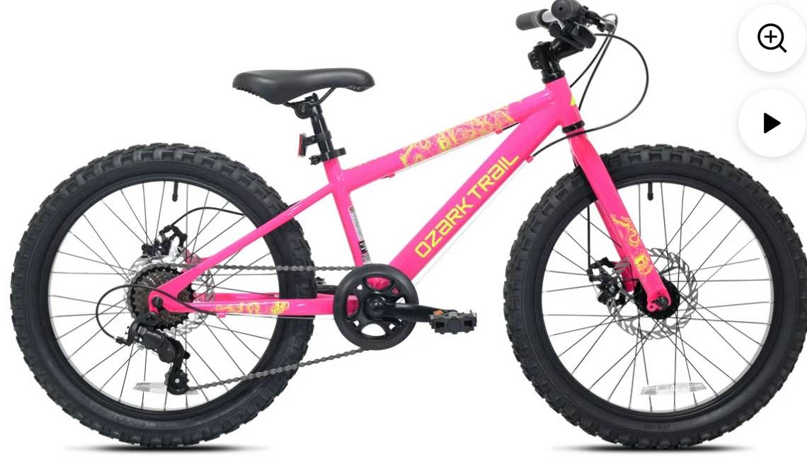 20" Ozark Trail Vibe Mountain Bike, 7 Speed, Fits Rider 3'11"-4'4", Pink, Child/Tween/Teen, Unisex ( Broken Brake)