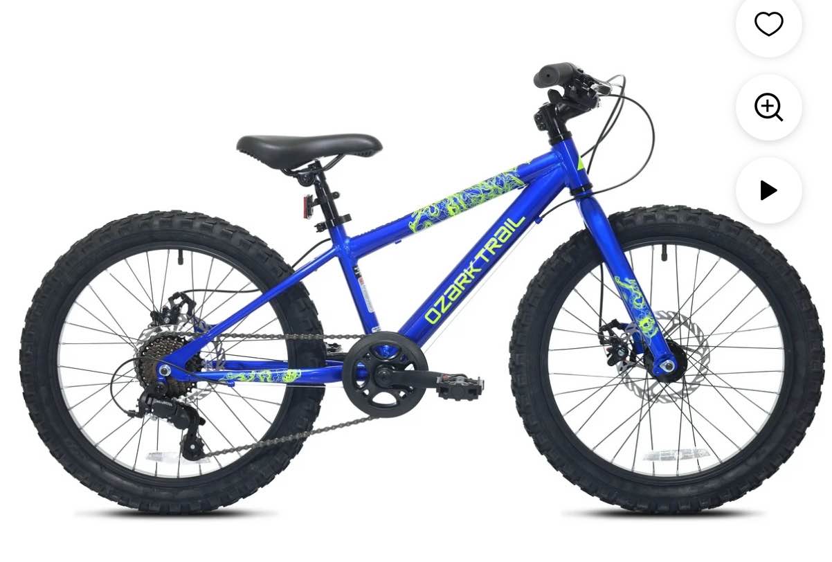 20" Ozark Trail Vibe Mountain Bicycle, 7 Speed, Fits Riders 3'11"-4'4", Blue, Teen, Unisex ( Lose Handle)