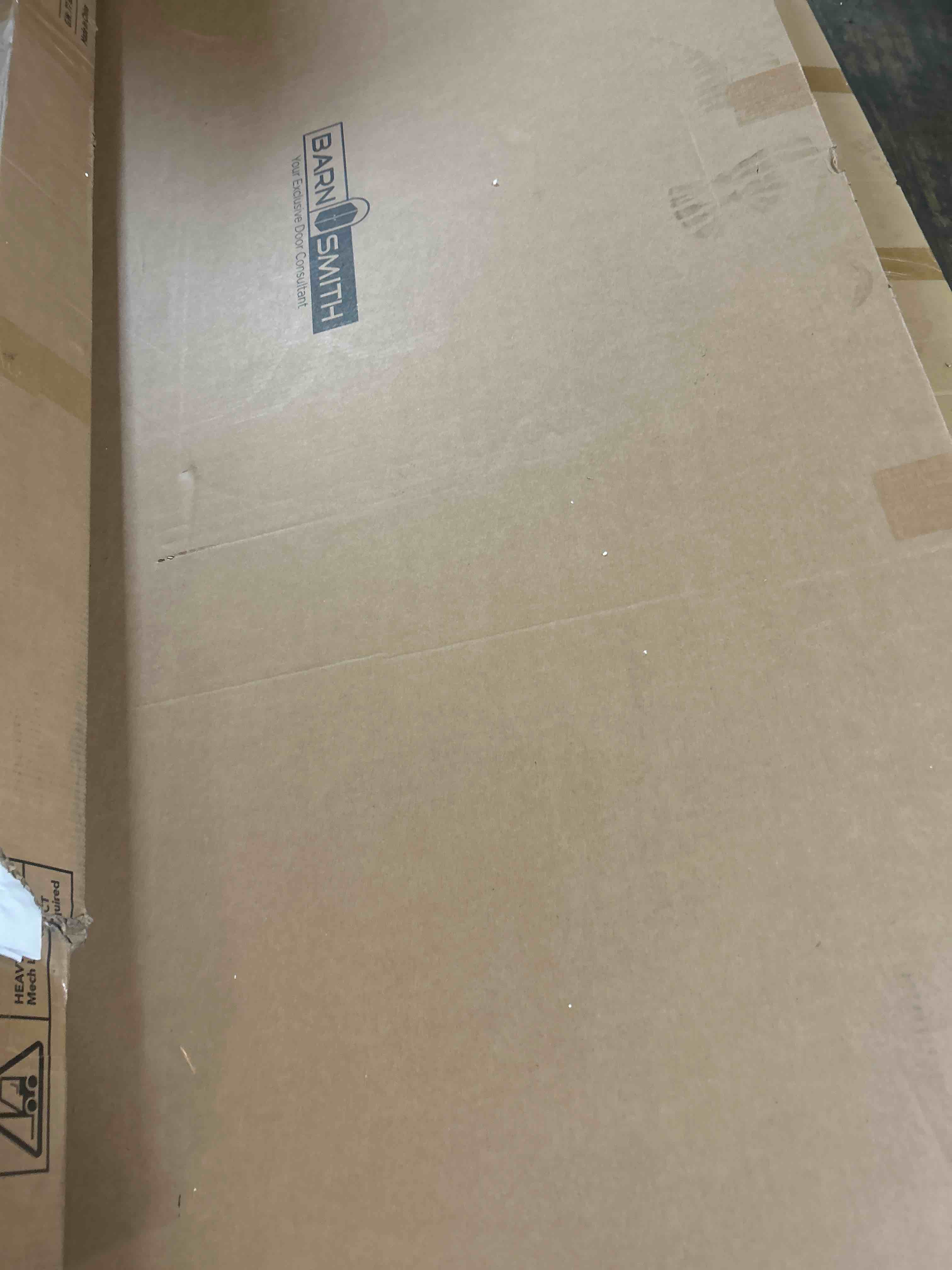 Condition photo showing New/Like New for 60" x 80" paintable sliding closet door, 1-lite one-side mirror bypass door panel with hardware track kit & floor guide, solid wood slab pre-assembled for kitchen/bedroom/laundry, black handle