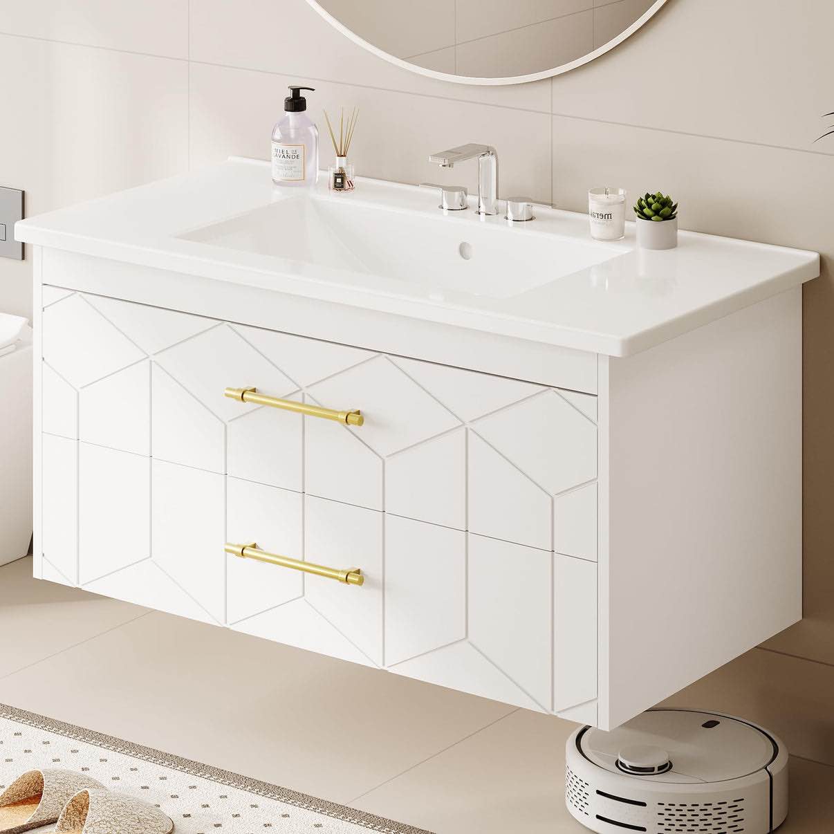 garvee modern 36" floating bathroom vanity in humidity-resistant design with soft-close drawers(top not included)