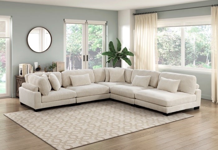 Homelegance 8555BE*5SC 5 pc Traverse beige corduroy fabric modular sectional sofa (Corner seat  armless chair and ottoman only)