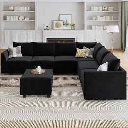 hogle modular u-shaped sectional plush corduroy sofa with movable ottoman (incomplete) 