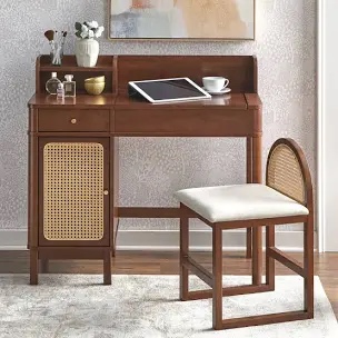 Bayview vanity desk and stool in Walnut. (used)