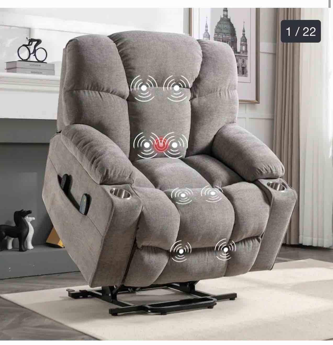 power lift recliner chair with electric massage and heat for elderly with 2 cup holders