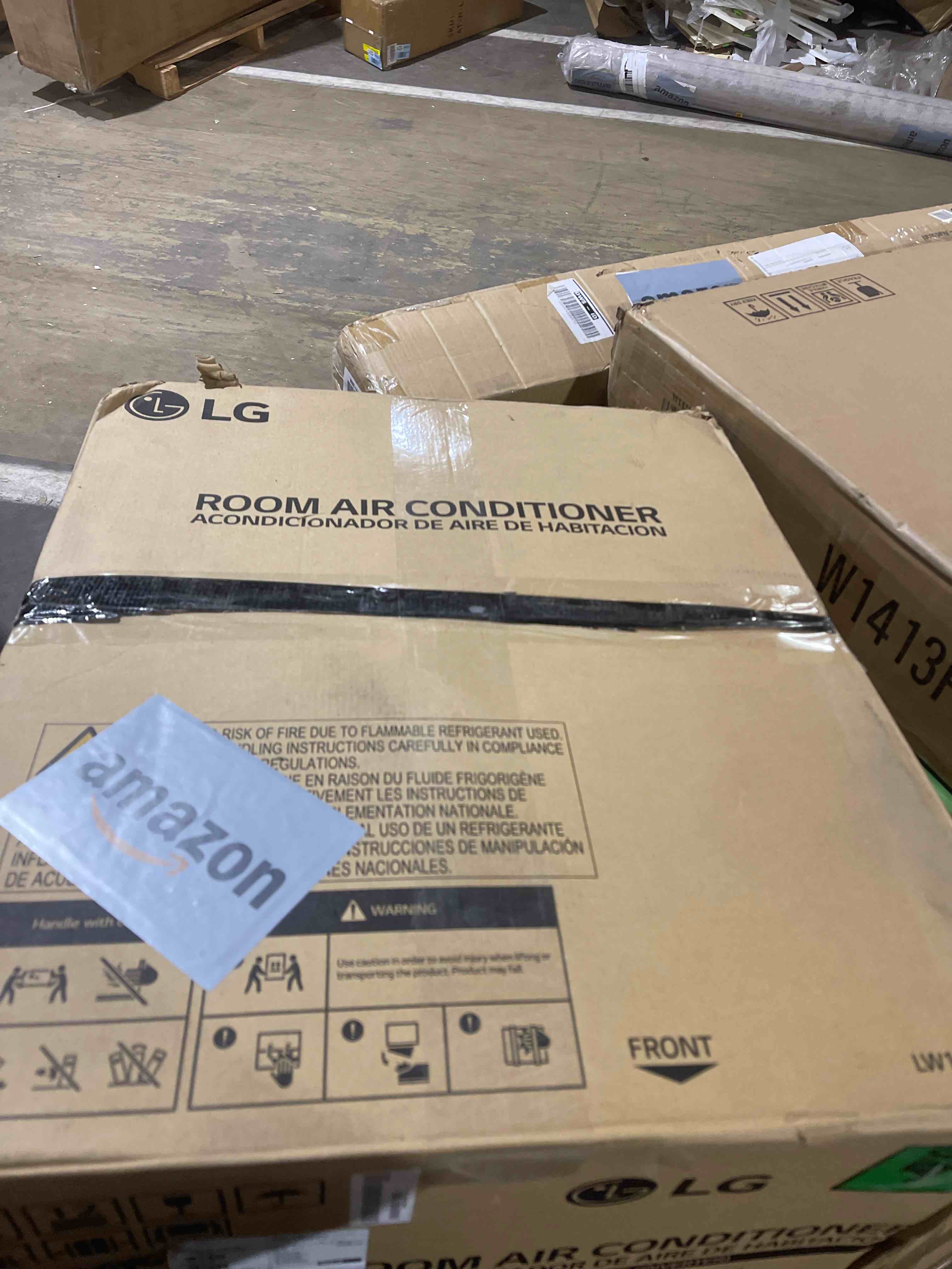 Condition photo showing Brand New for lg 10,000 btu through the wall air conditioner, 115v, cools up to 440 sq. ft. for bedroom, living room, apartment, with remote, 3 cool & fan speeds, wall ac unit, white