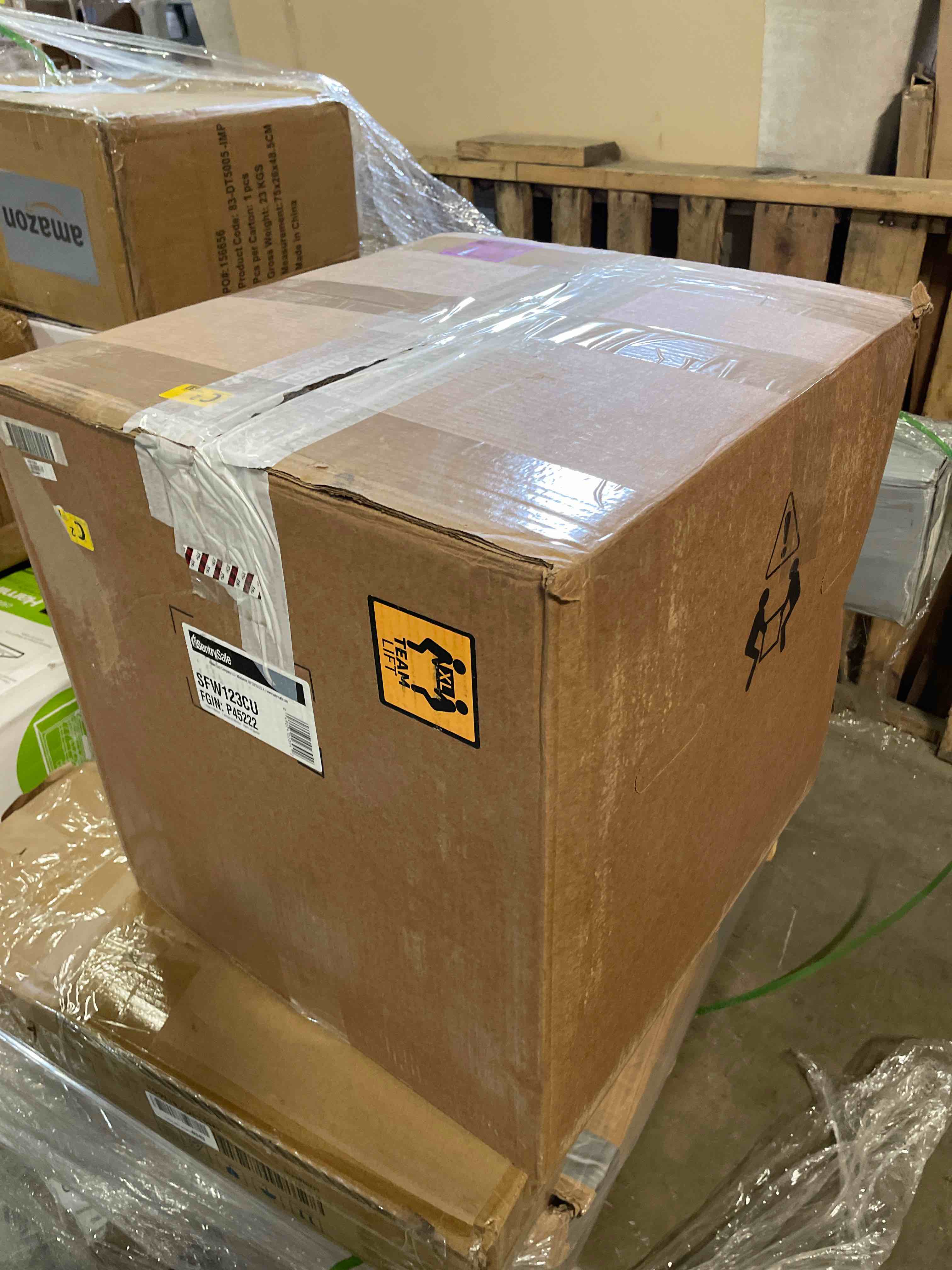 Condition photo showing As Is for sentrysafe fireproof and waterproof black steel home safe with dial combination lock for cash, or documents, 1.23 cubic feet, 17.8 x 16.3 x 19.3 x inches, sfw123cu