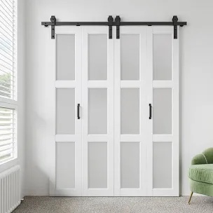 3 - lite 84" frosted glass bi-fold barn doors double doors 