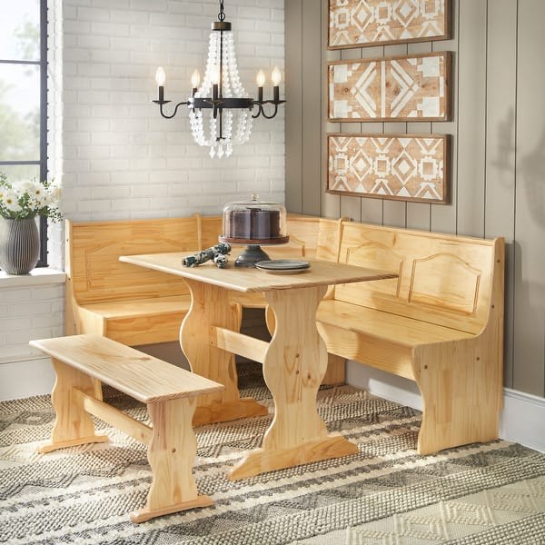 simple living knox nook 3-piece dining set - pine