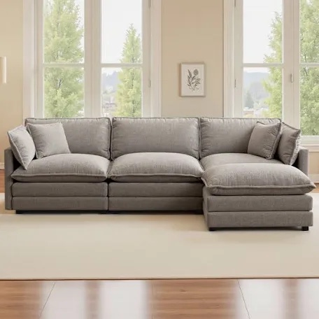 shamill 120" wide chenille 2 layers cloud sofa couch (only ottoman)