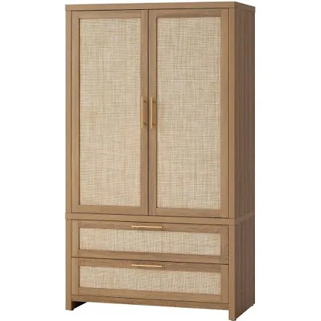 70.86" h bohemian - inspired rattan armoire with adjustable shelves (used)