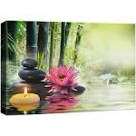 Zen Stones" Rocks And A Lotus On A Lake Next To Bamboo Branches