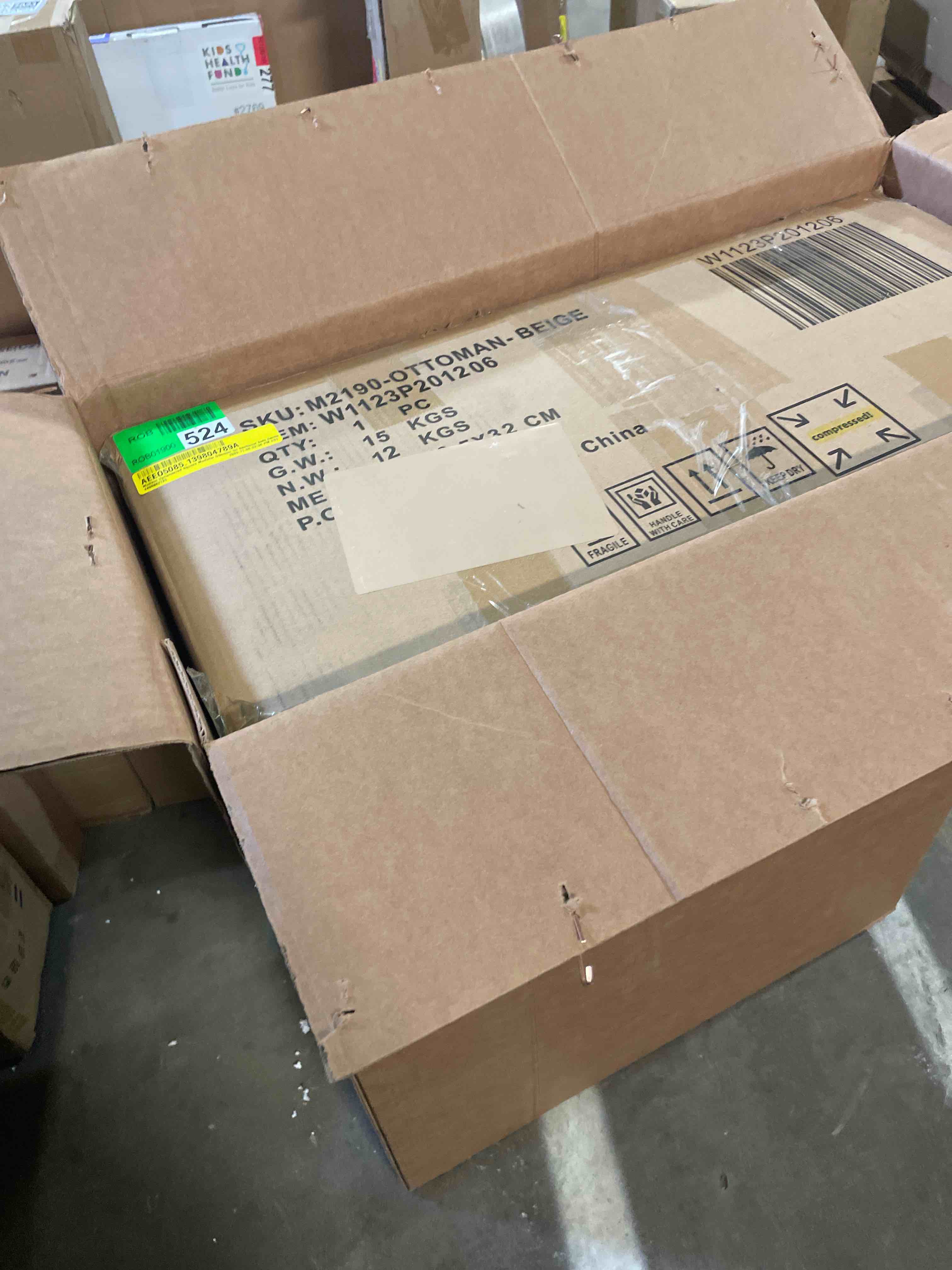 Condition photo showing New/Like New for beige color modern upholstered square modular ottoman for sectional sofa, sectio