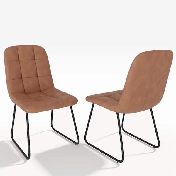 brown faux leather upholstered dining chairs with u-shaped legs(set of 2 brown chairs)
