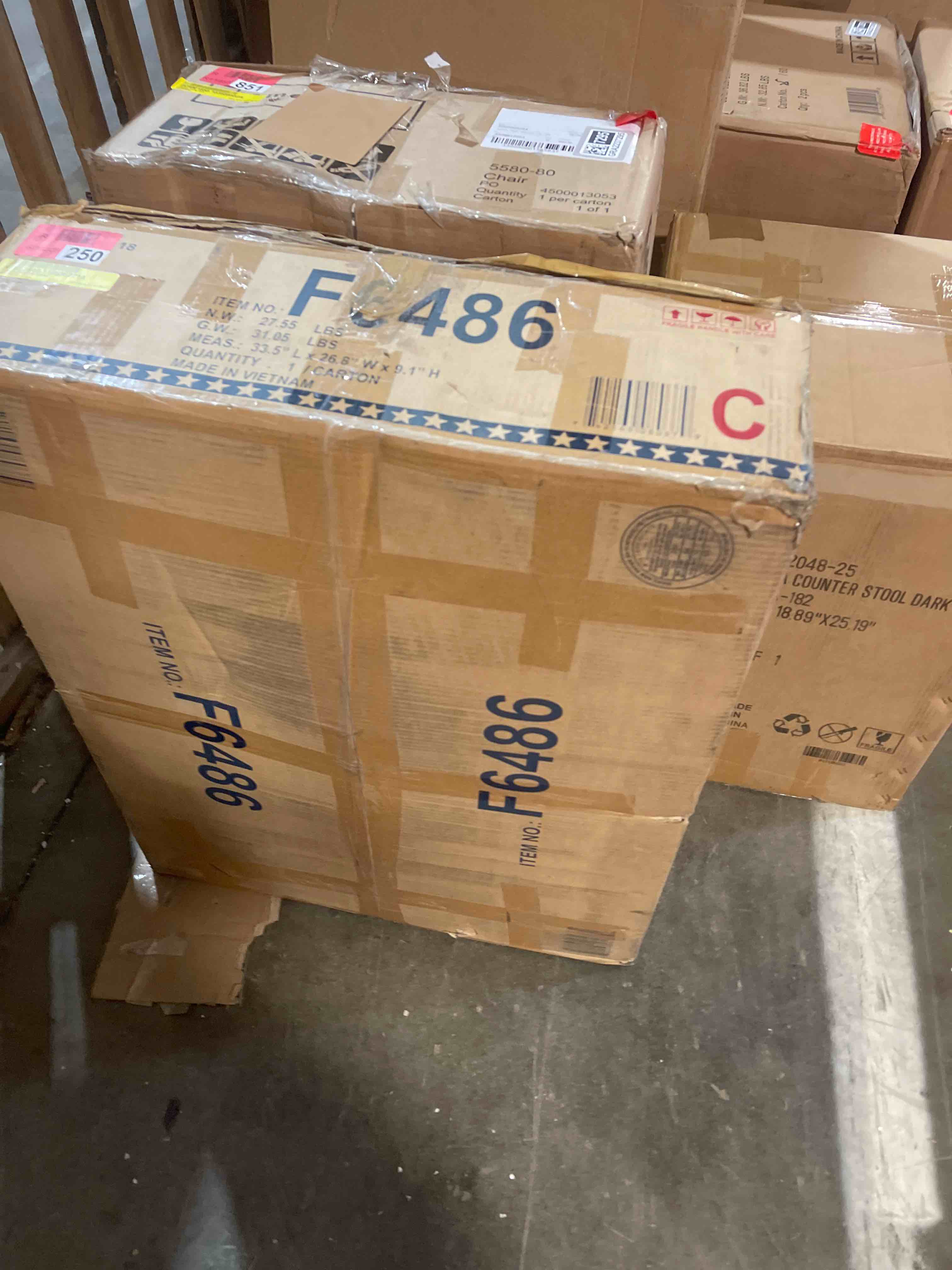 Condition photo showing New/Like New for cambria square upholstered storage ottoman grey