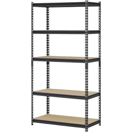 muscle rack 36"w x 18"d x 72"h 5-tier steel shelving; 4,000 lb. total capacity; black