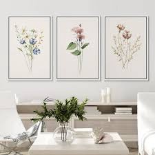 idea4wall framed canvas print wall art set of 3 wildflowers botanical prints retro elegant flowers floral illustration art vintage nature wilderness artwork for room decor - black 16"x24"x3