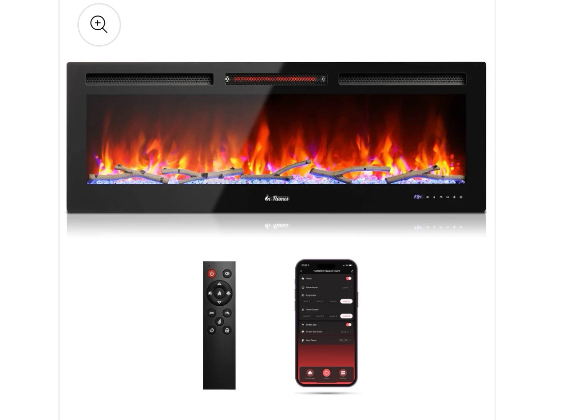 in flames inf50w-3d wifi smart wall mounted electric fireplace - tempered glass