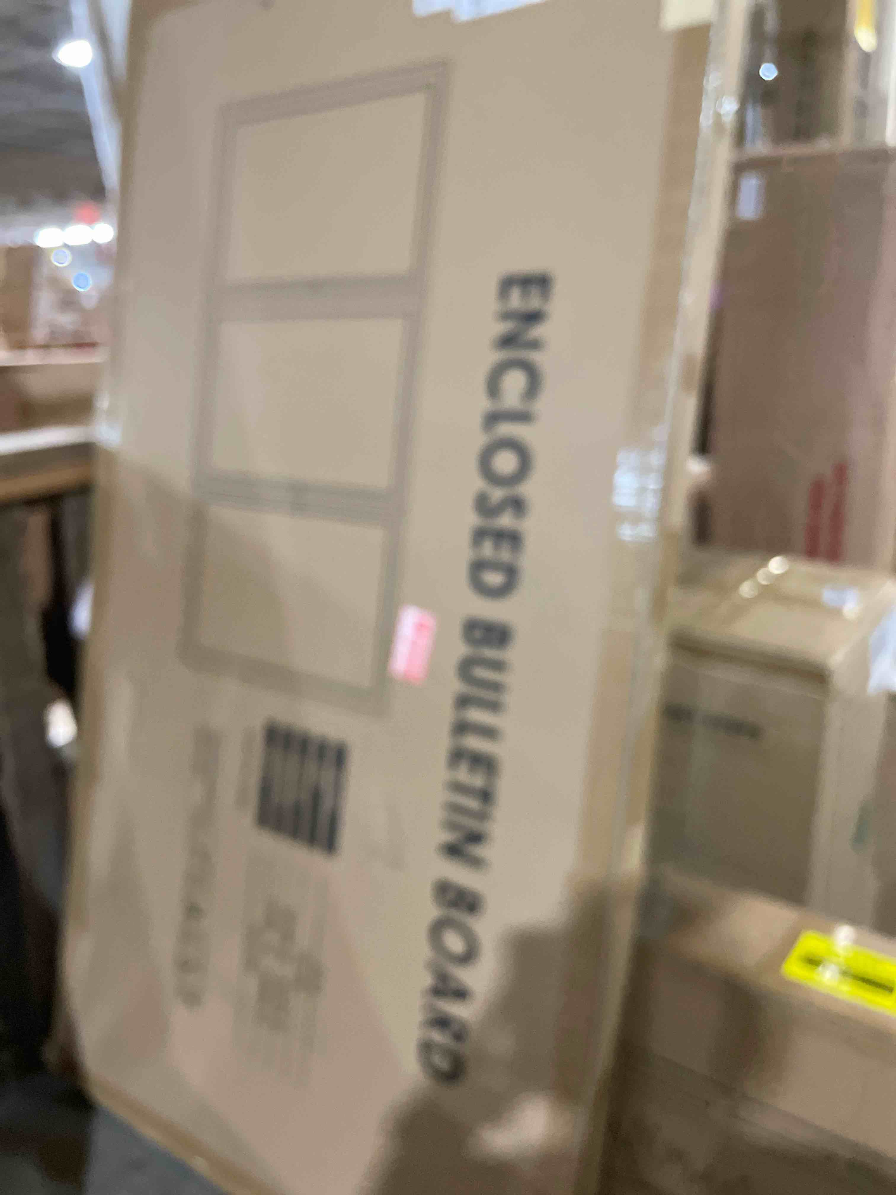 Condition photo showing New/Like New for 48" x 36" enclosed bulletin board outdoor weatherproof lockable cork notice board with aluminum frame, wall mounted display case holds 12 x a4 for office, school, community, hospital(wood)