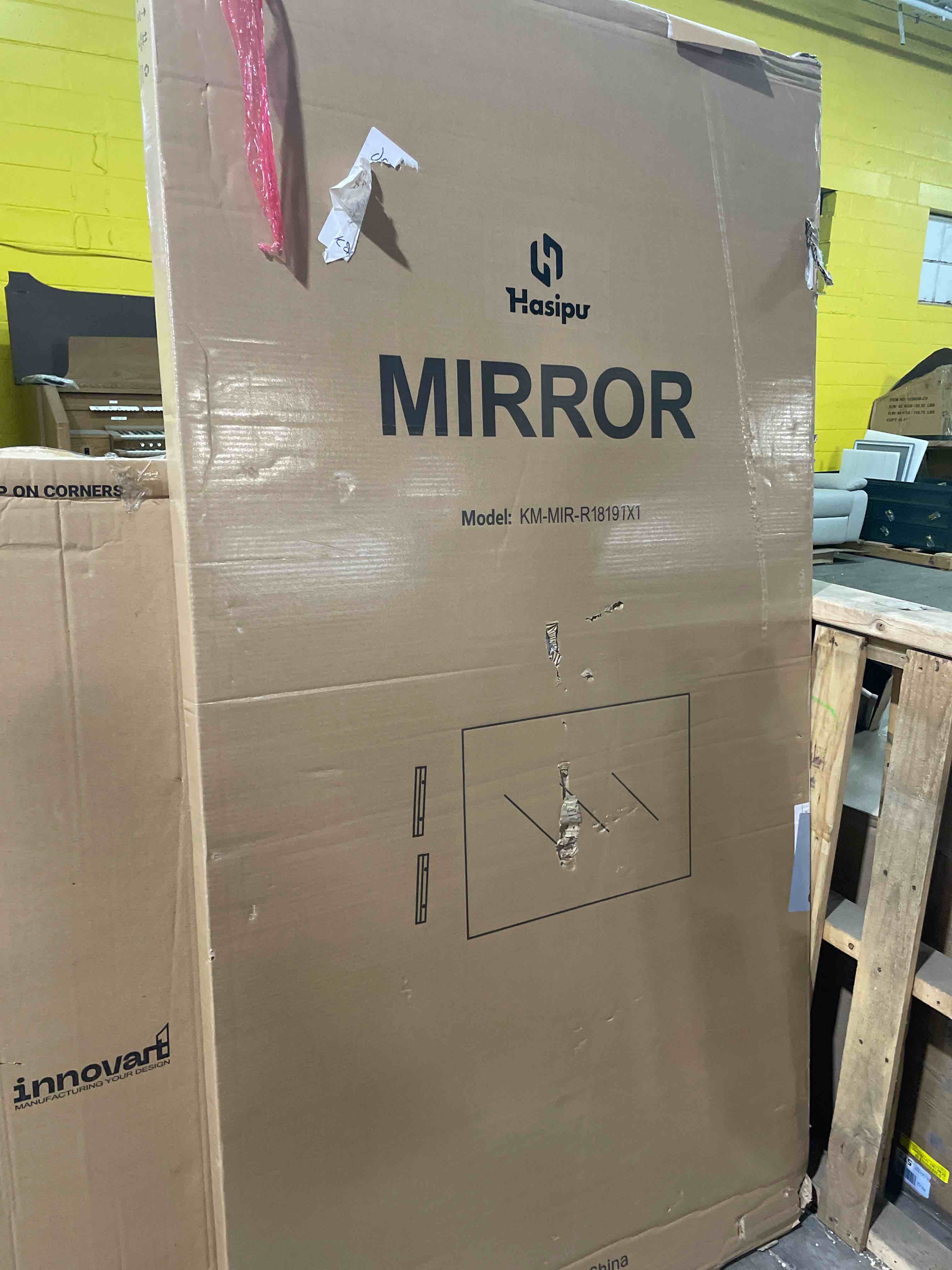 Condition photo showing Good Condition for melomoir 82"x44" oversized floor mirror freestanding, oversized mirror full length for bedroom living room dressing room gym yoga hair salon, black mirror full length with shatterproof tempered glass black-rect 82"l x 44"w