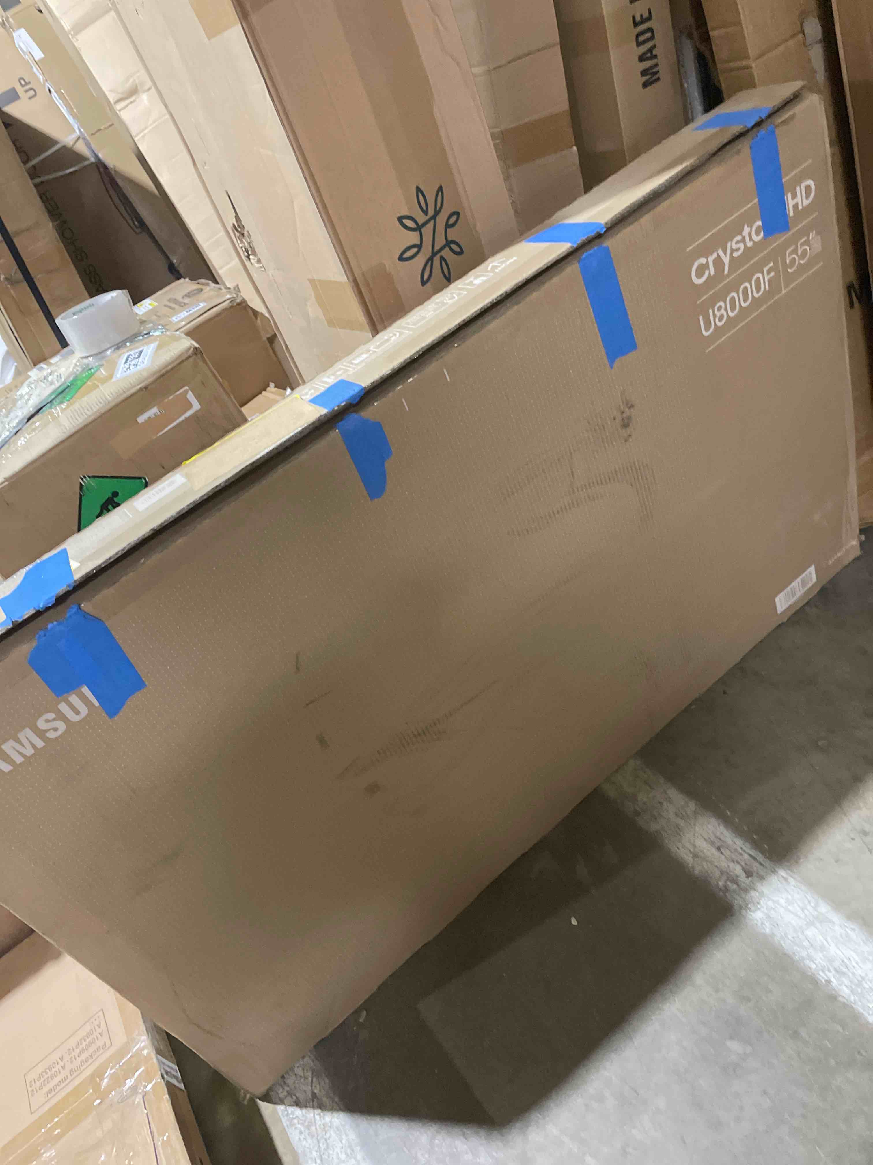 Condition photo showing As Is for samsung 55-inch class crystal uhd u8000f 4k smart tv (2025 model) endless free content, crystal processor 4k, metalstream design, knox security, compatible with alexa