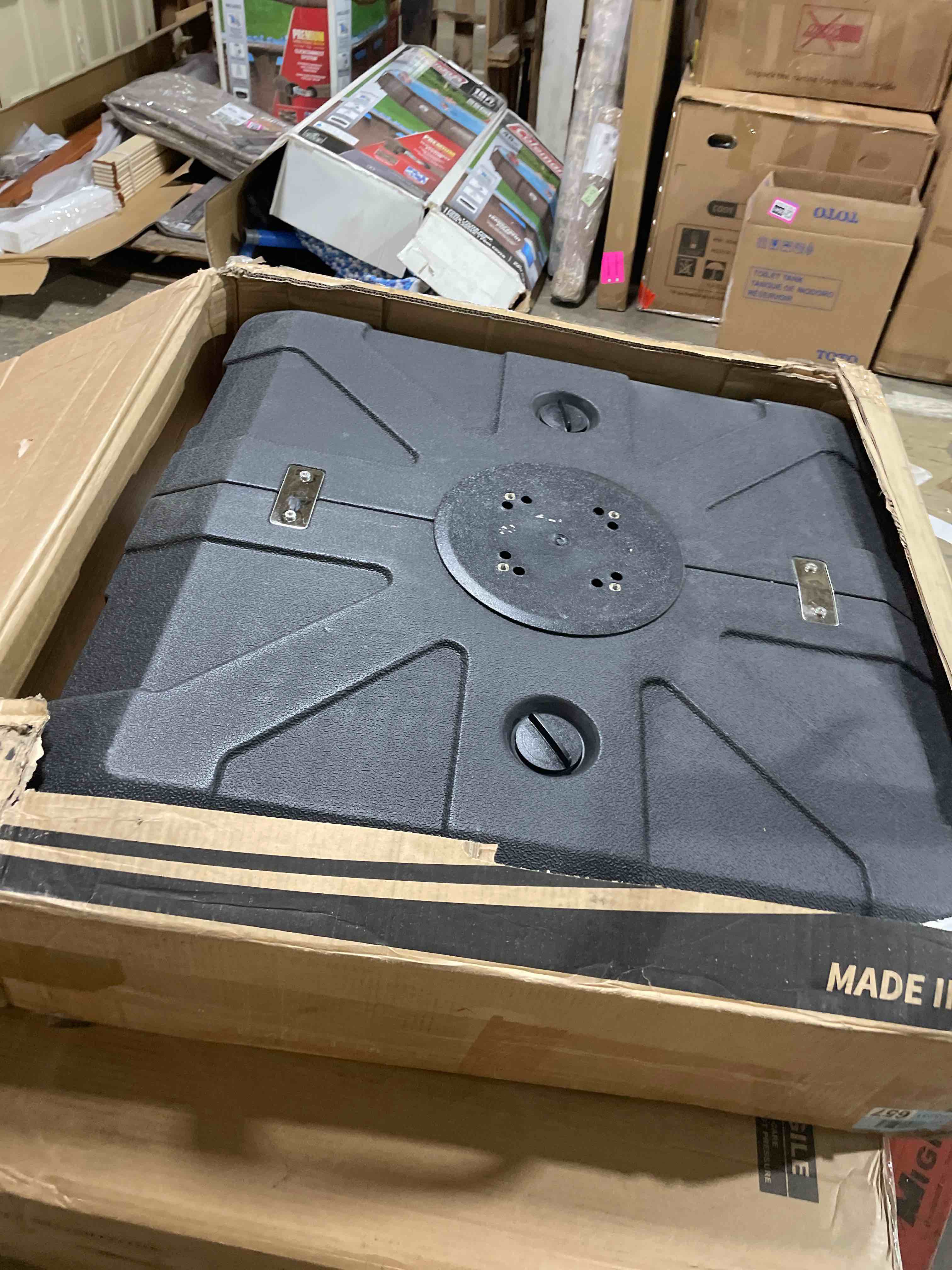 Condition photo showing New/Like New for homshade cantilever umbrella base 253lb-363lb, heavy-duty rolling outdoor umbrella base stand h110, refillable high-density hdpe offset weights stand for outside patio