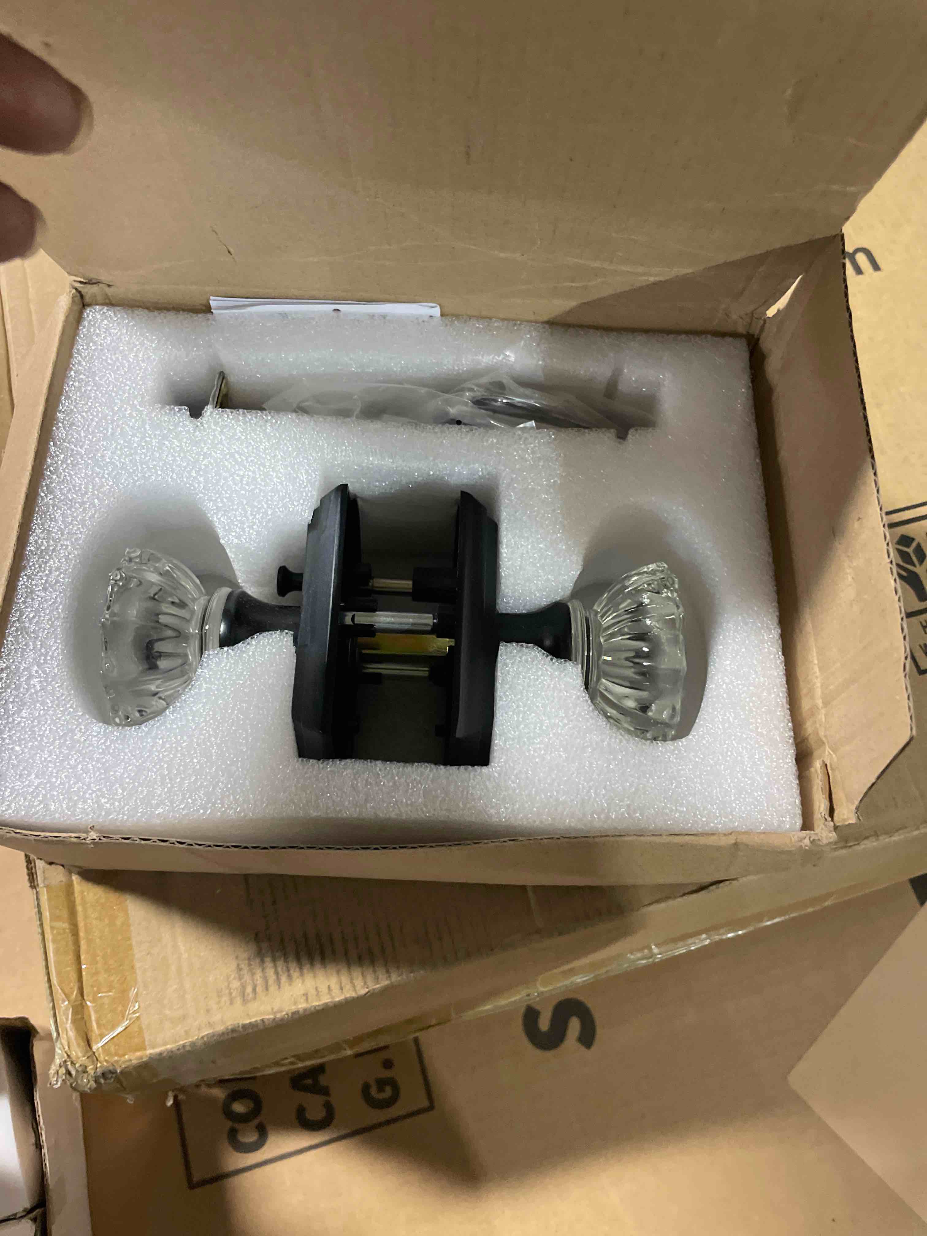 Condition photo showing New/Like New for crystal door knobs interior, black glass door knobs with lock for privacy use, vintage glass crystal doorknob for interior bedroom bathroom doors, matte black