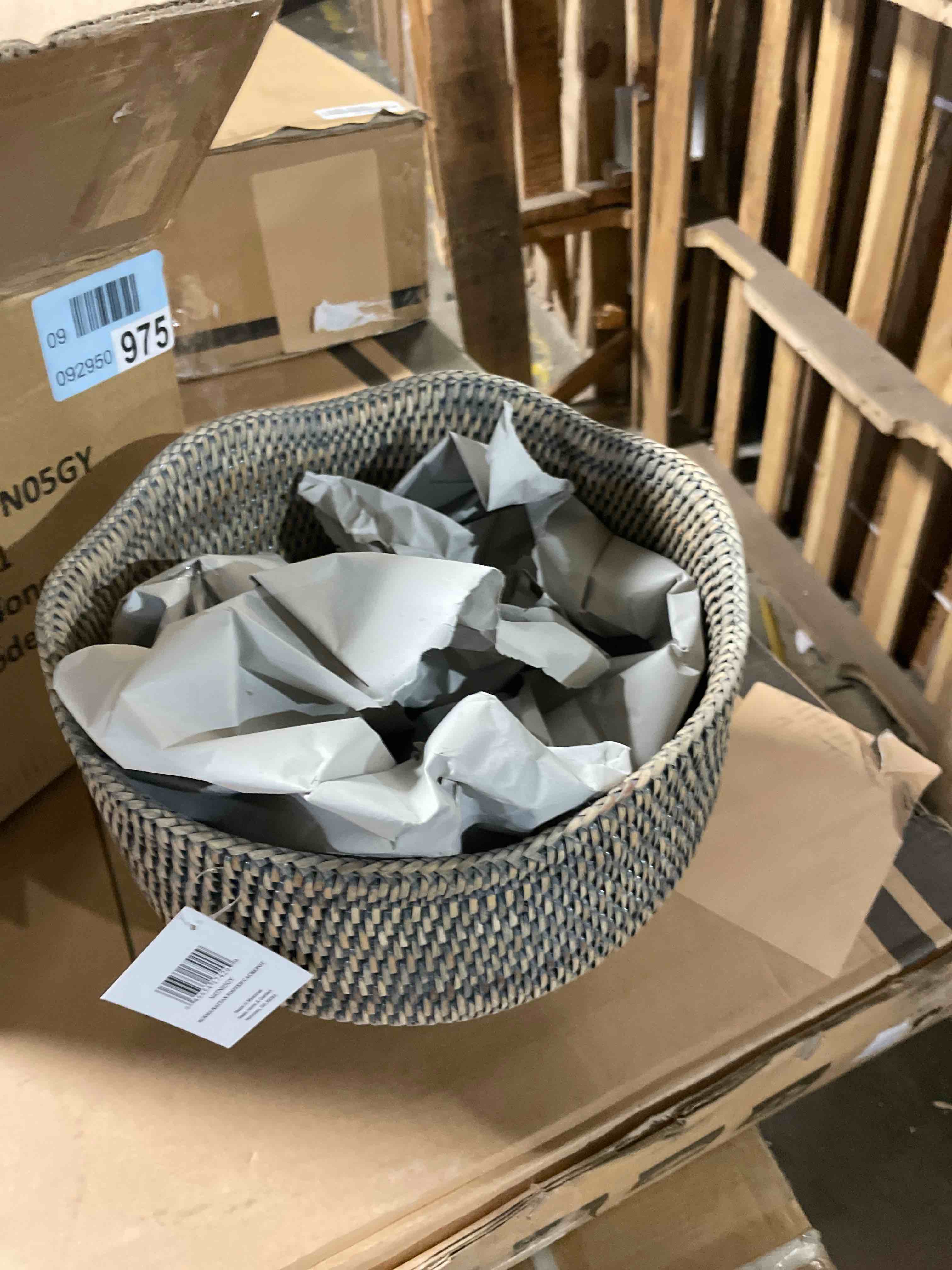 Condition photo showing New/Like New for napa home & garden burma rattan footed cachepot gray