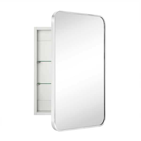 garnes 16.5 in. w x 24 in. h rectangular recessed or surface mount medicine cabinet with mirror in polished nickel