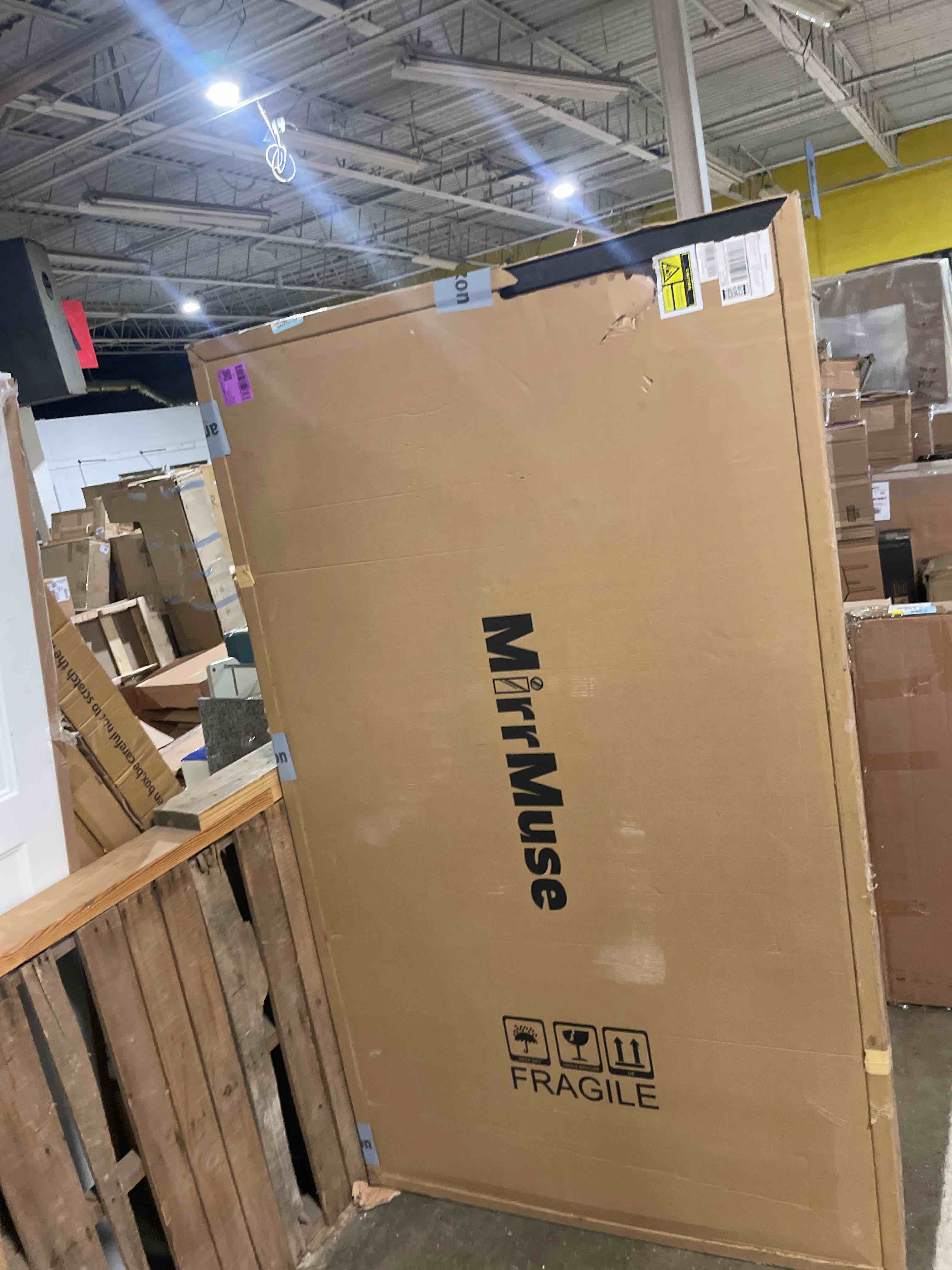 Condition photo showing New/Like New for large mirror full length 76"x44", oversized arched floor mirror with stand, gold standing mirror full length, hanging or wall mounted for bedroom living room clothing store, tempered glass