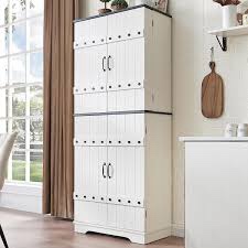 MIDODO 72" Tall Farmhouse Kitchen Pantry with Adjustable Shelves, Large Wood Storage Cabinet with Drawer & 2 Barn Doors