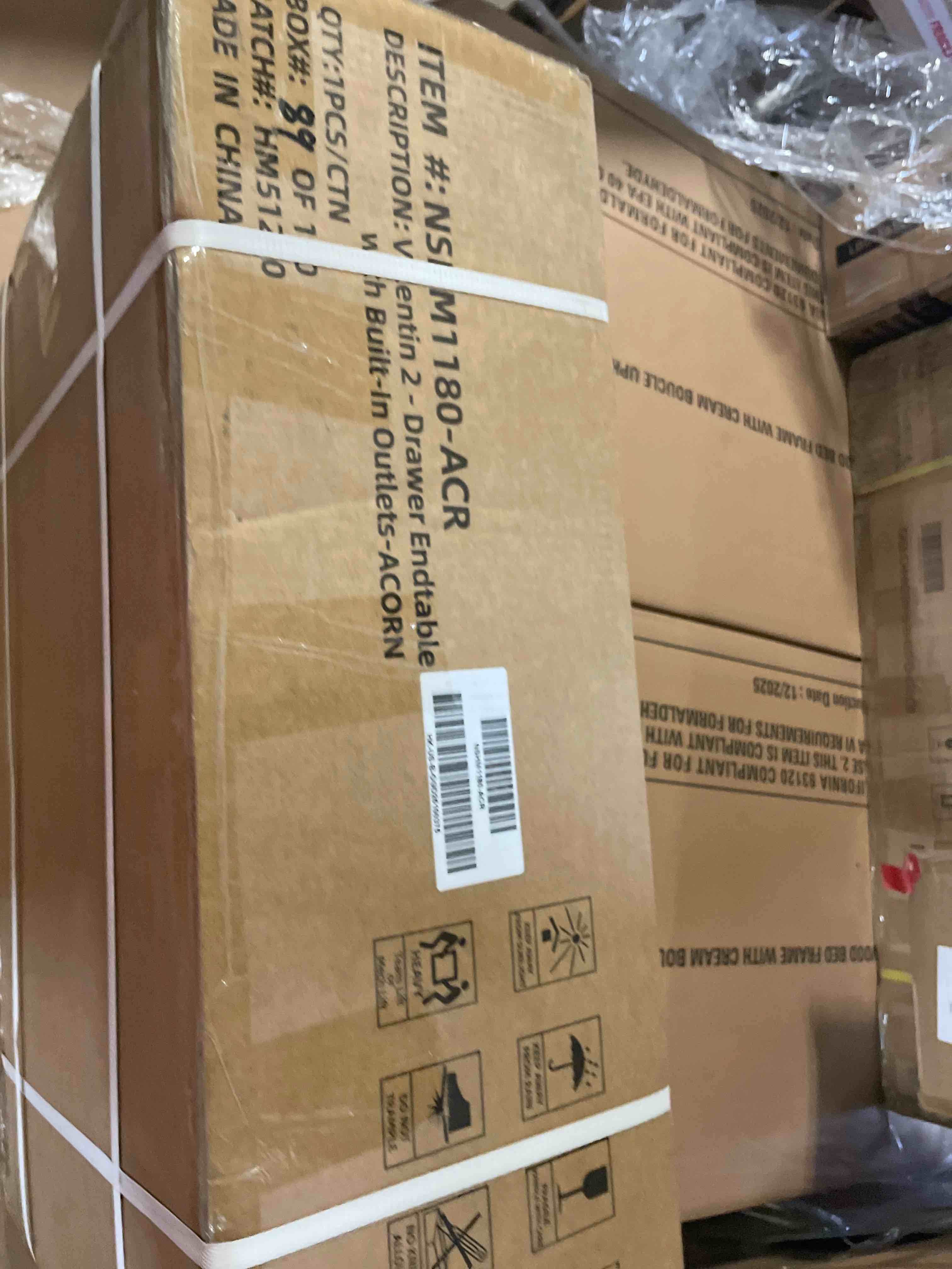 Condition photo showing New/Like New for only one valentin two drawer end table with built-in outlets acorn