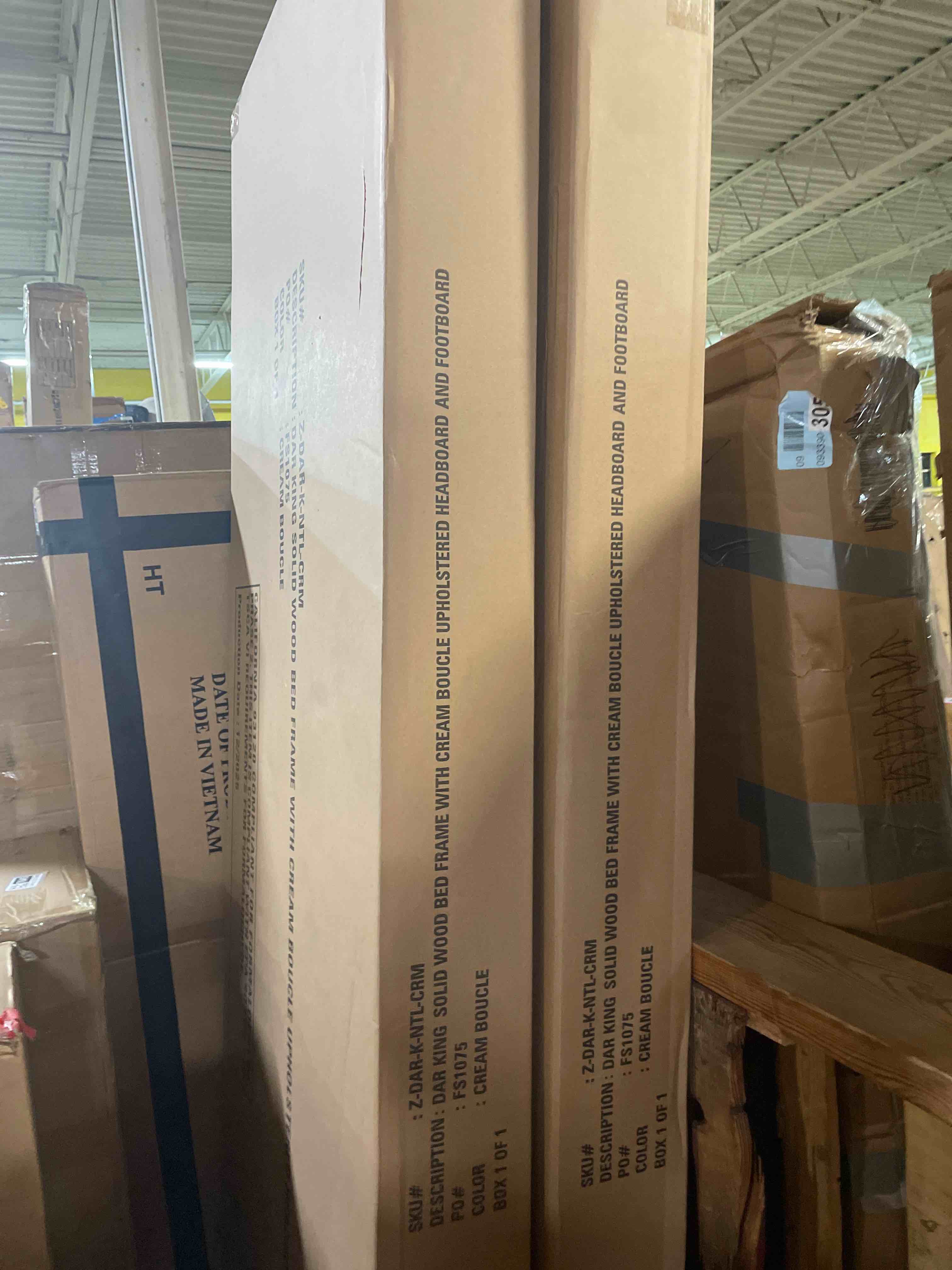 Condition photo showing New/Like New for ardin solid wood bed frame with cream boucle upholstered headboard and footboard king 