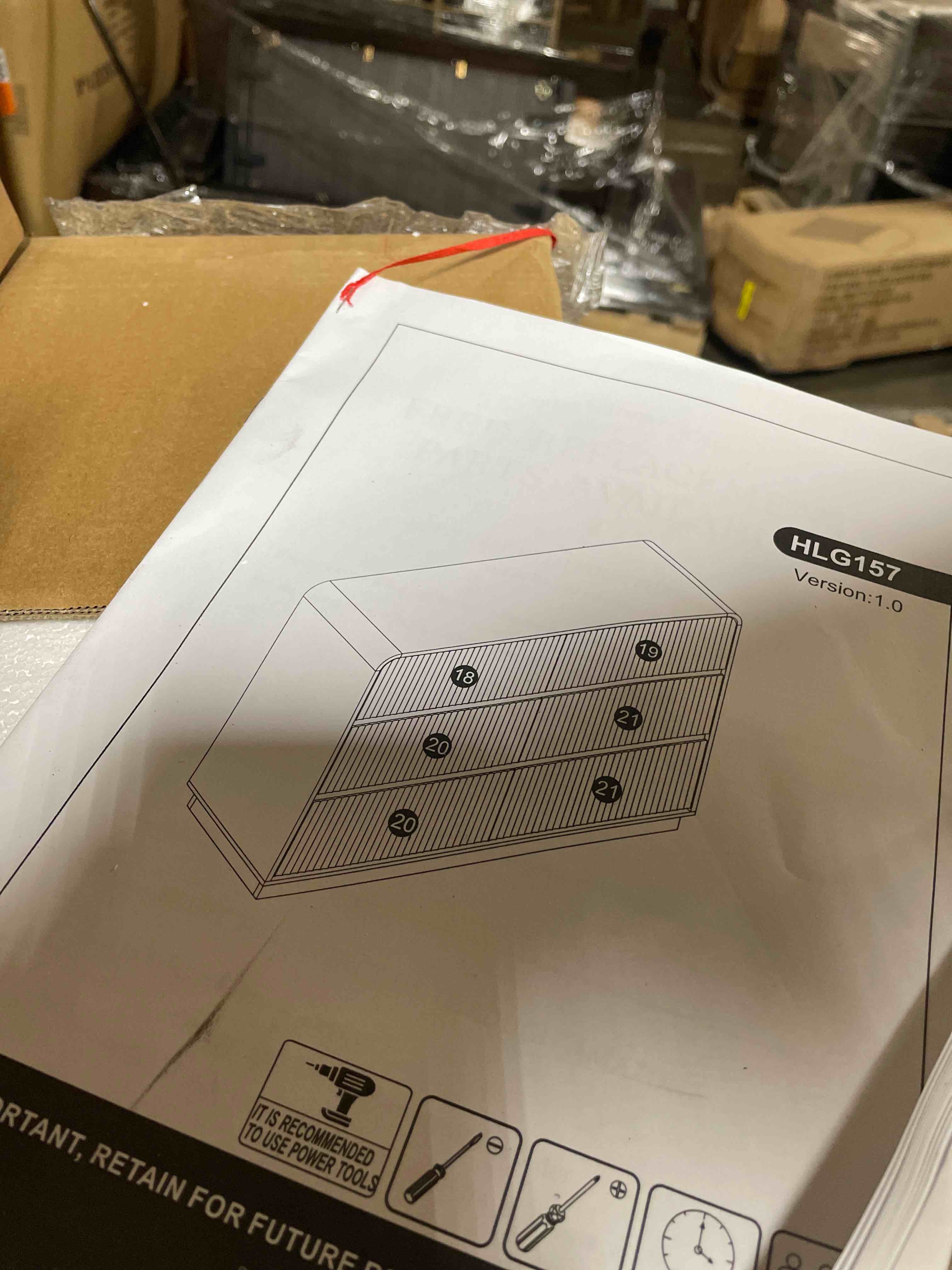Condition photo showing As Is for bornoon dresser for bedroom with 6 drawers, fluted chest of drawers with round curved corner, hidden handles, modern wood storage organizer for bedroom, nursery, living room
