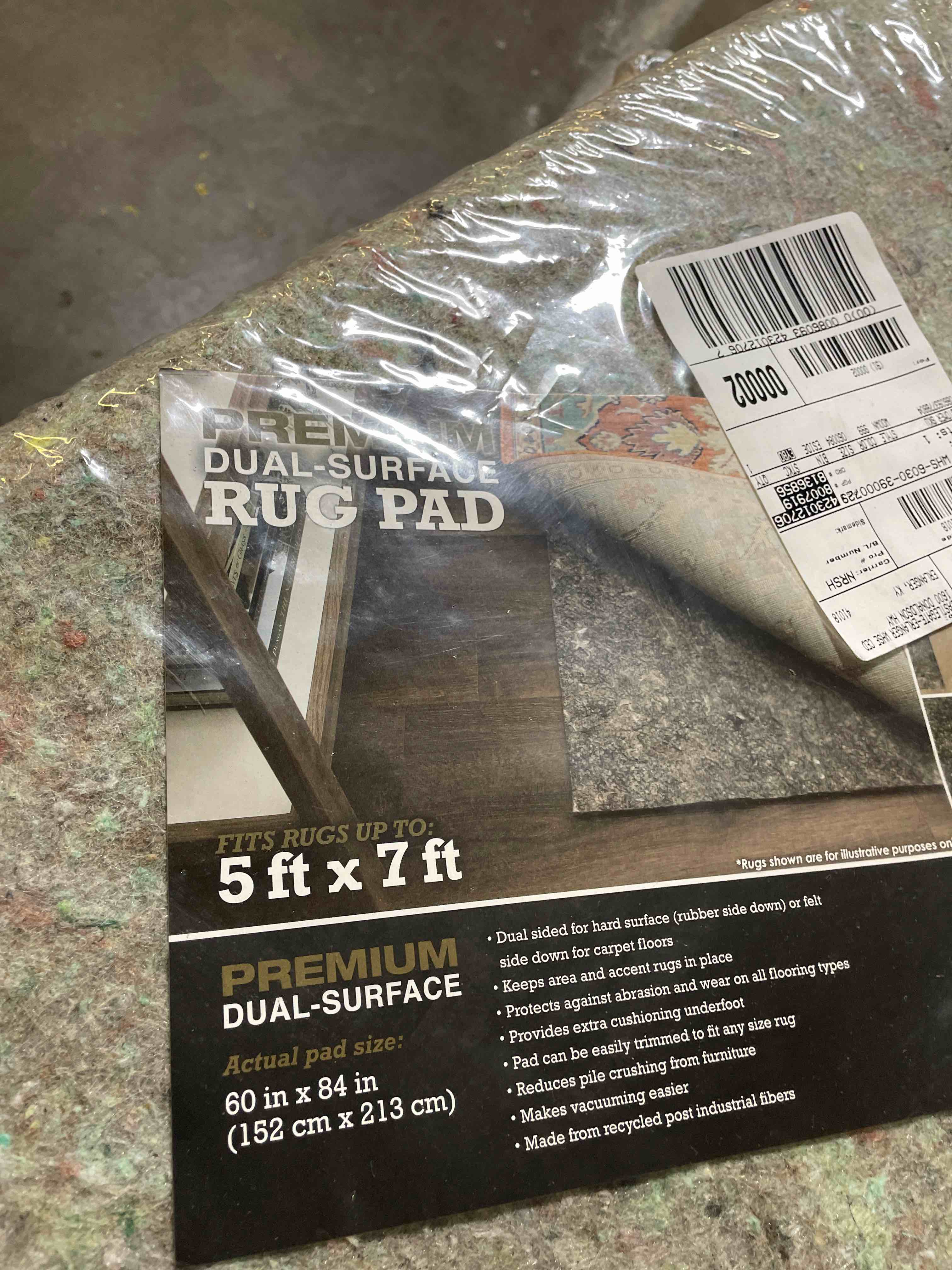 Condition photo showing New/Like New for mohawk home 5' x 7' premium luxury non slip rug pad 1/4 thick dual surface felt + rubber gripper - safe for all floors, synthetic fiber, grey