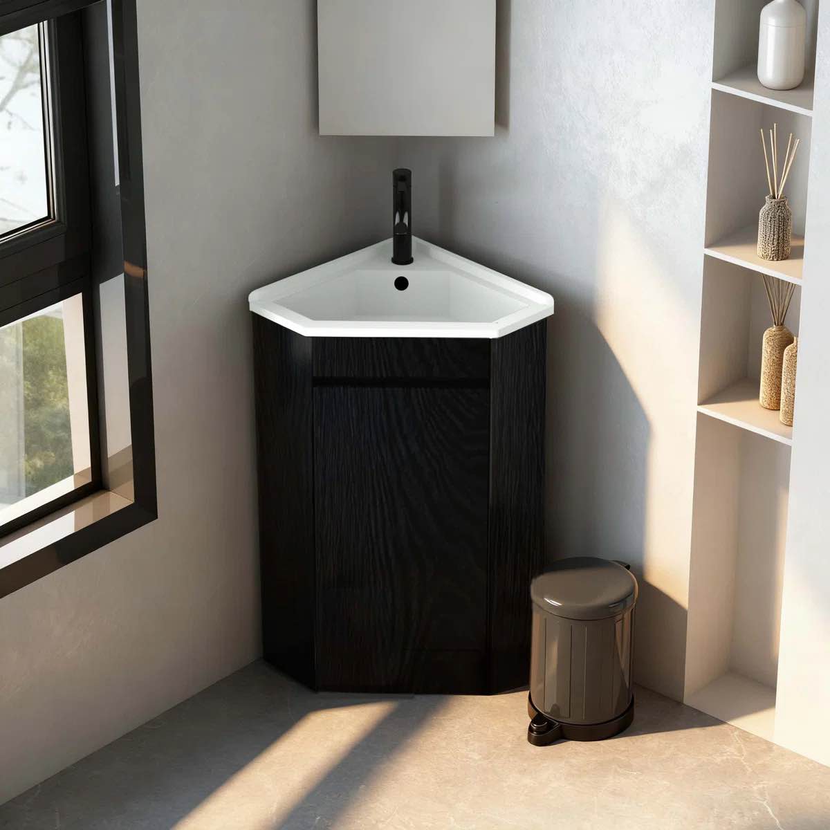 26" Corner Single Bathroom Vanity With Ceramic Sink, Freestanding Bathroom Cabinet Sink (Faucet Not Included) (incomplete)