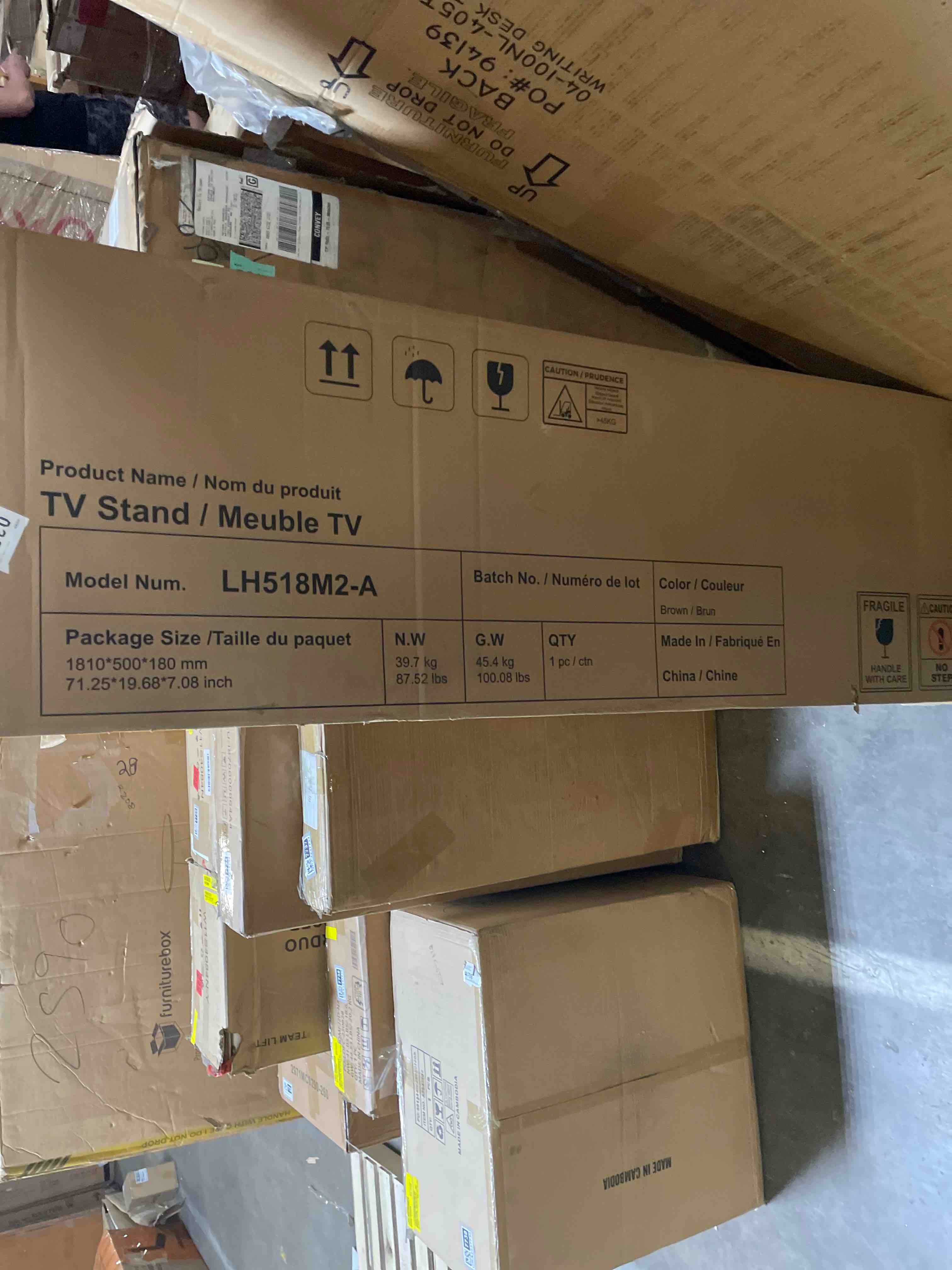 Condition photo showing As Is for linsy home 70" fluted tv stand for tvs up to 80 inch, mid century modern entertainment center with storage cabinet and sliding doors, farmhouse wood media tv console for living room, bedroom, walnut