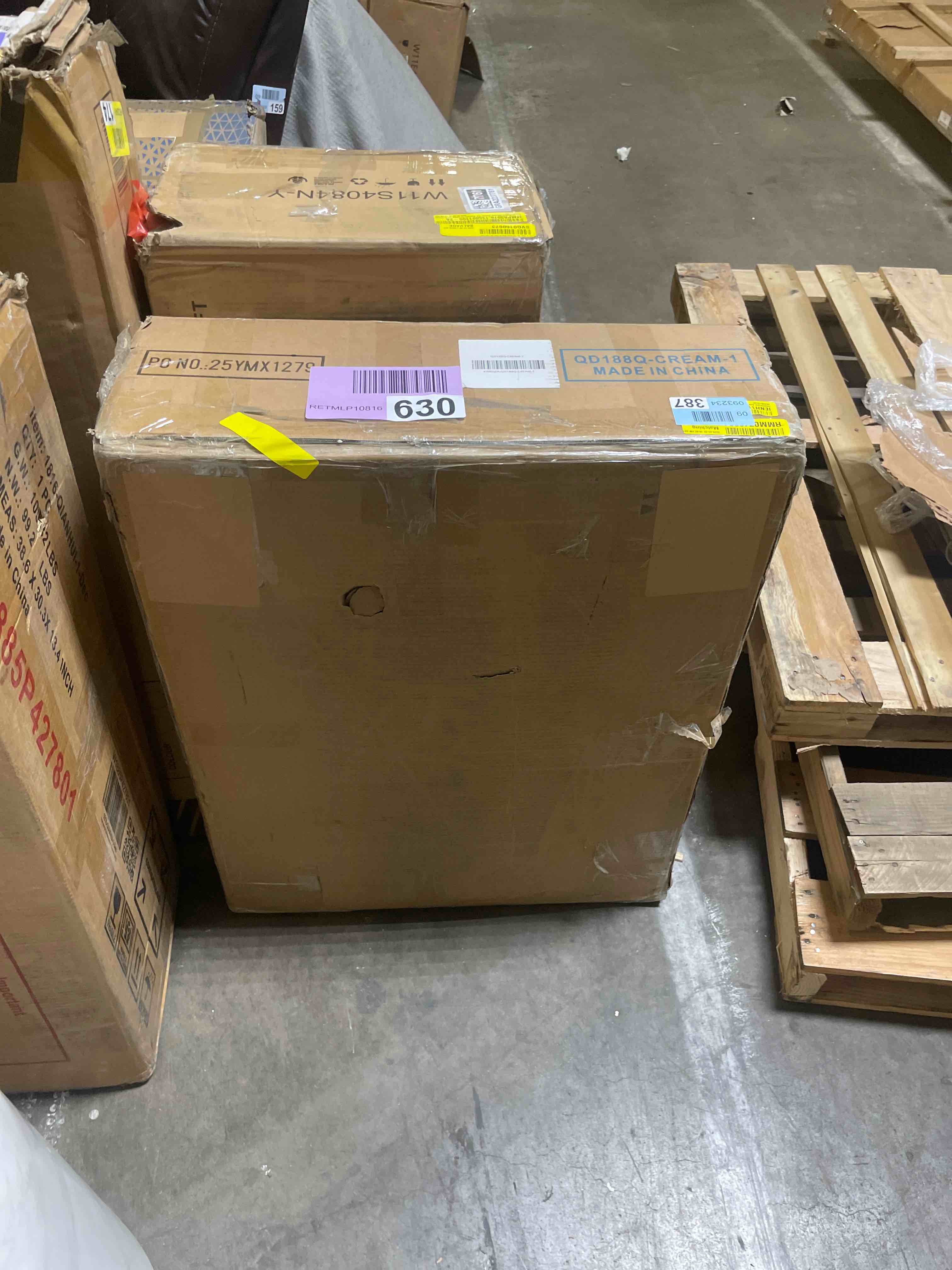 Condition photo showing As Is for allewie queen size lift up storage bed, modern wingback headboard, hydraulic support, no box spring needed, light beige (incomplete box 1/2)
