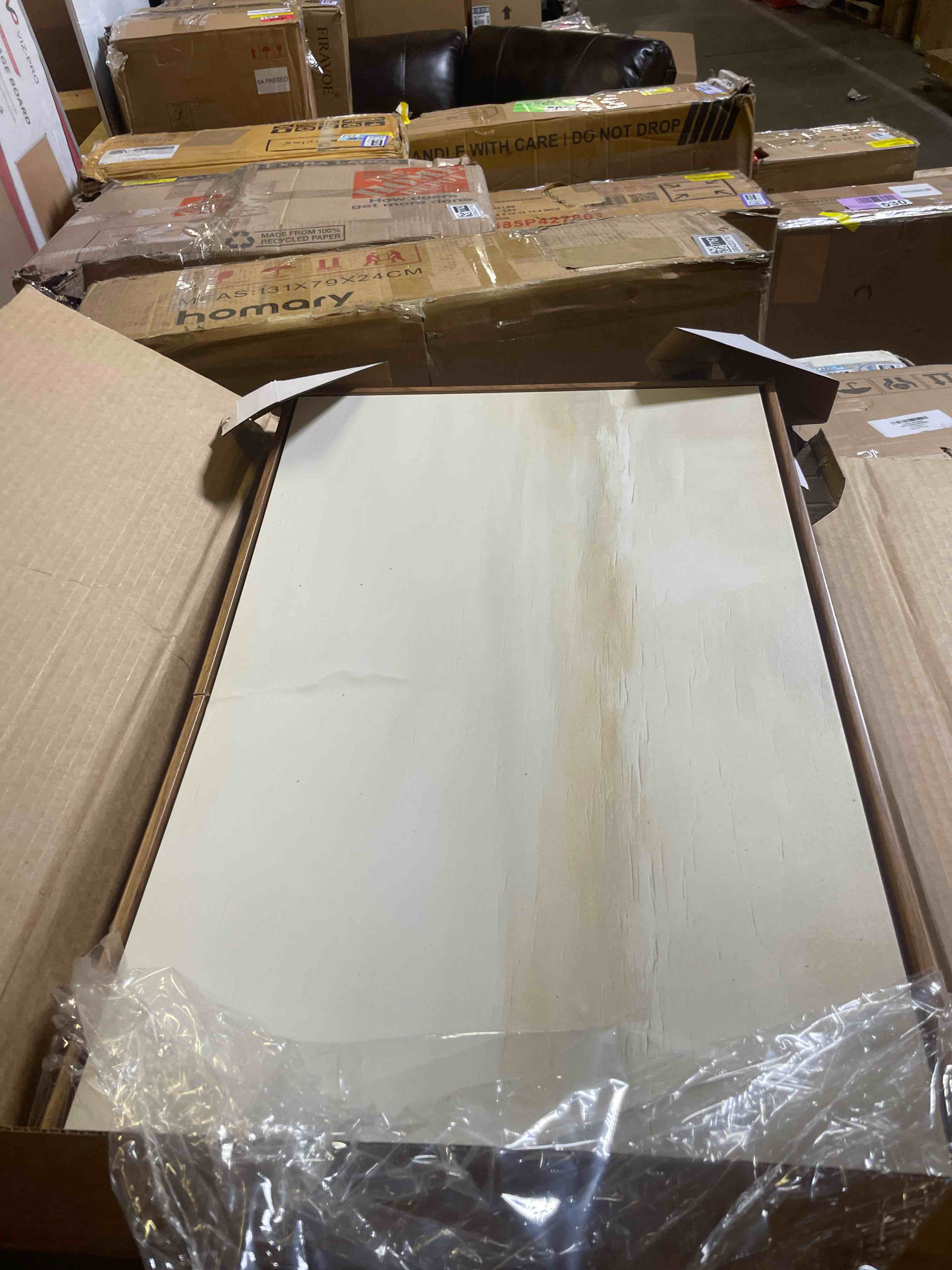 Condition photo showing Good Condition for mudecor framed canvas print wall art neutral abstract horizon minimalist beige landscape illustrations modern art chic multicolor for living room, bedroom, office - 16"x24" natural (slight damage to the frame)