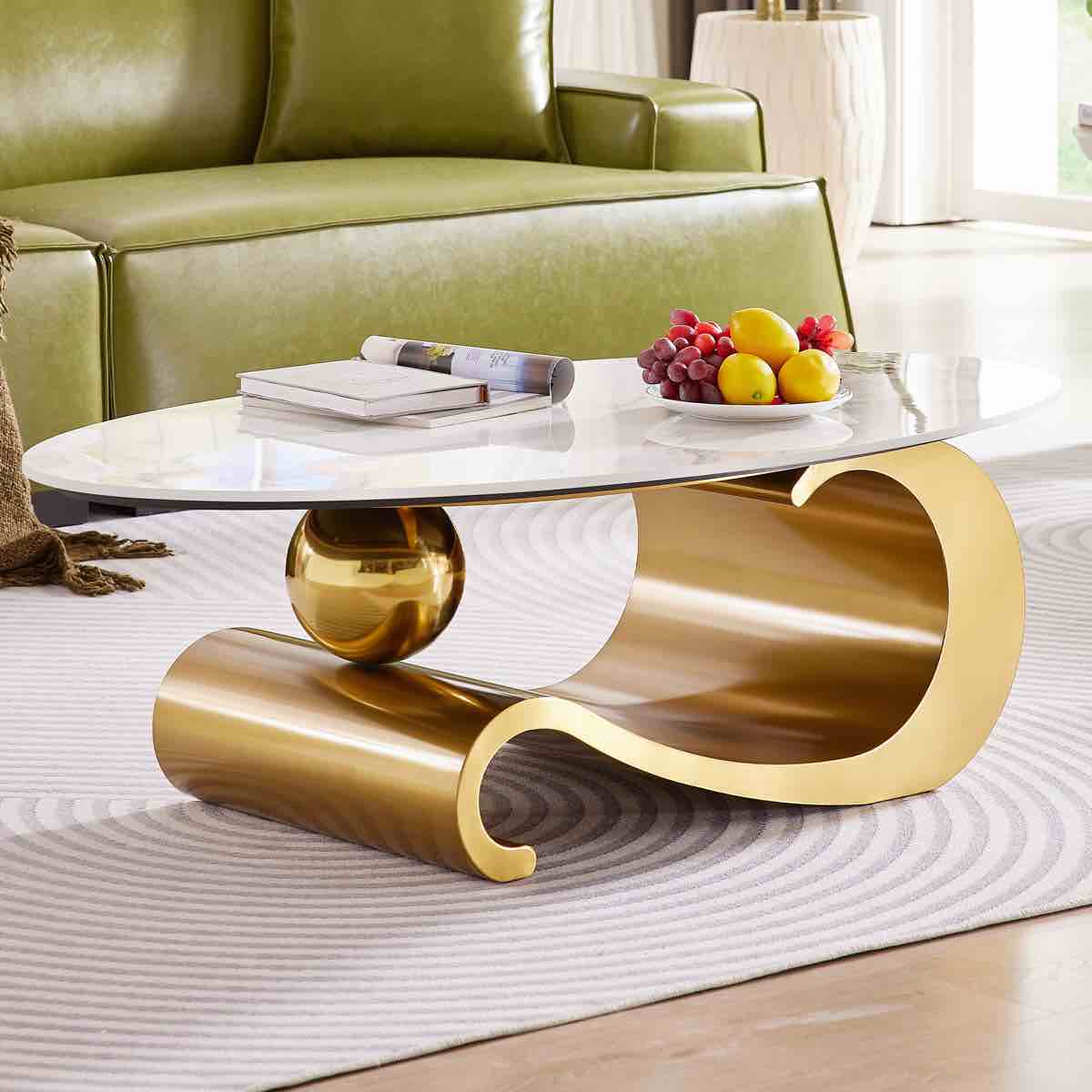 49.2" modern oval faux marble coffee table with sturdy gold metal base, luxury living room furniture for home decor, scratch-resistant & easy assembly (table base only) 