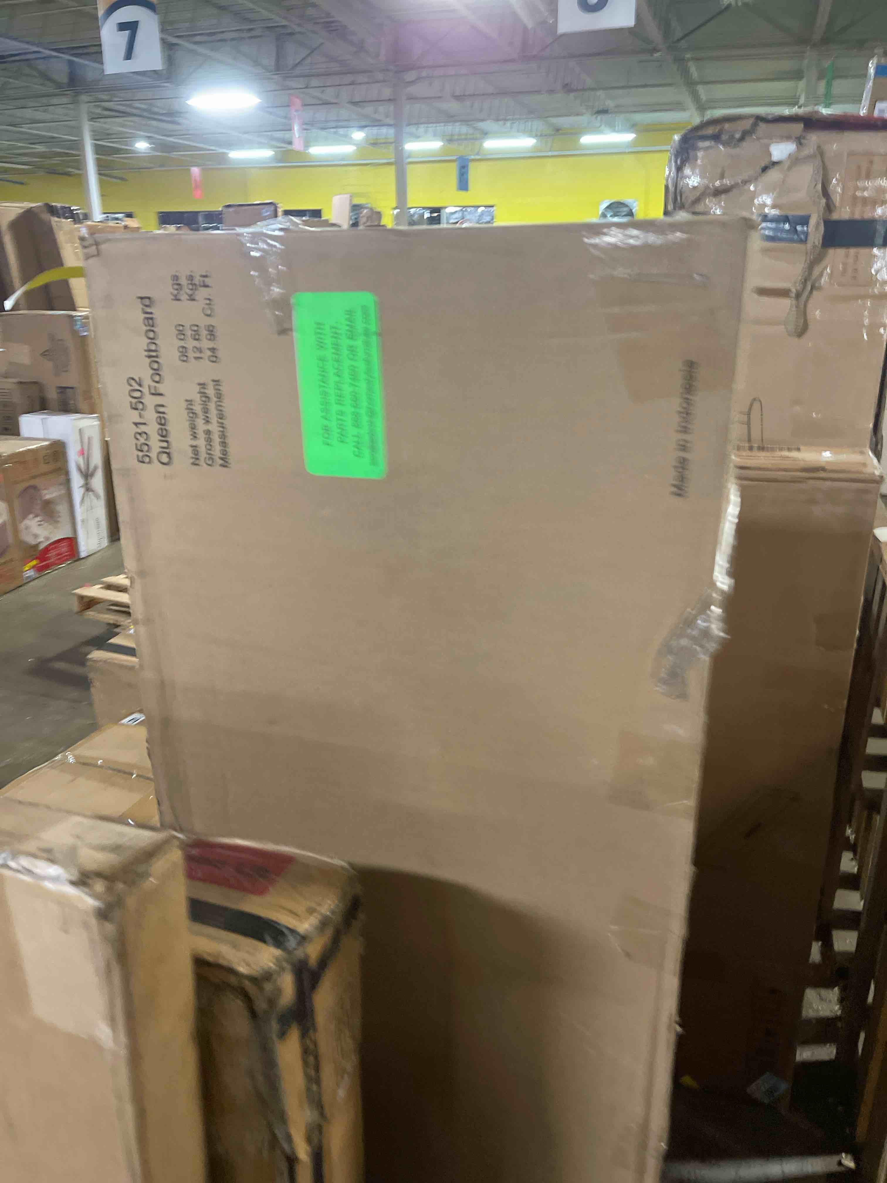 Condition photo showing As Is for audrianna queen beige wood chenille upholstered platform bed