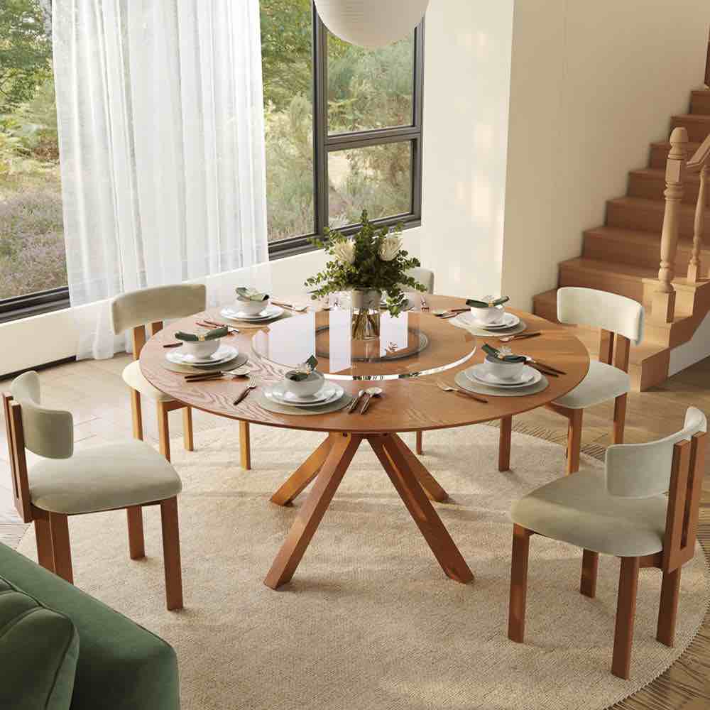 59" mid-century modern round dining table for 6 