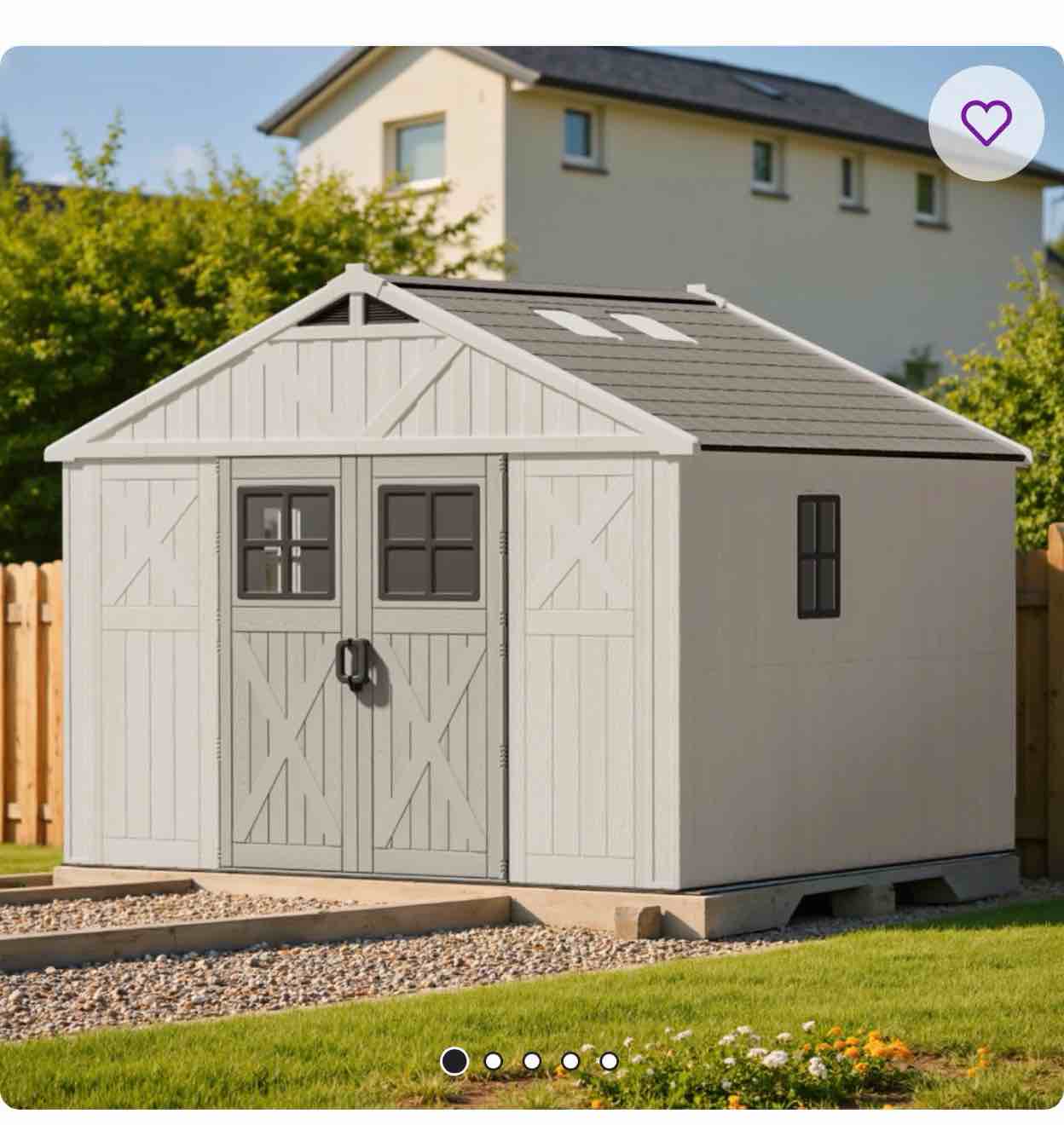 10 Ft. W X 10 Ft. D Plastic Storage Shed With Floor, Resin Shed With Reinforced Steel Structure, Beige
