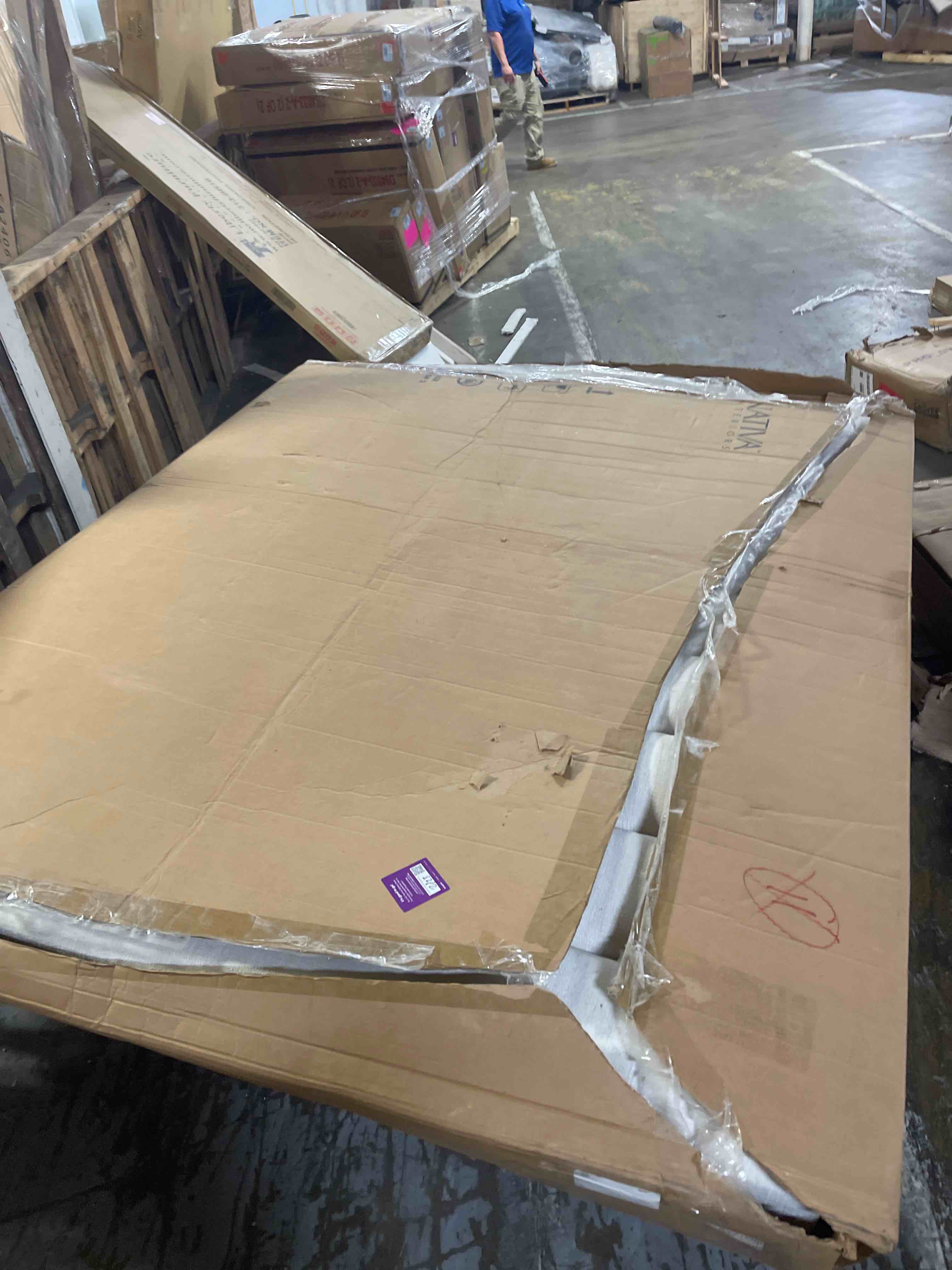 Condition photo showing As Is for louis king upholstered wingback bed