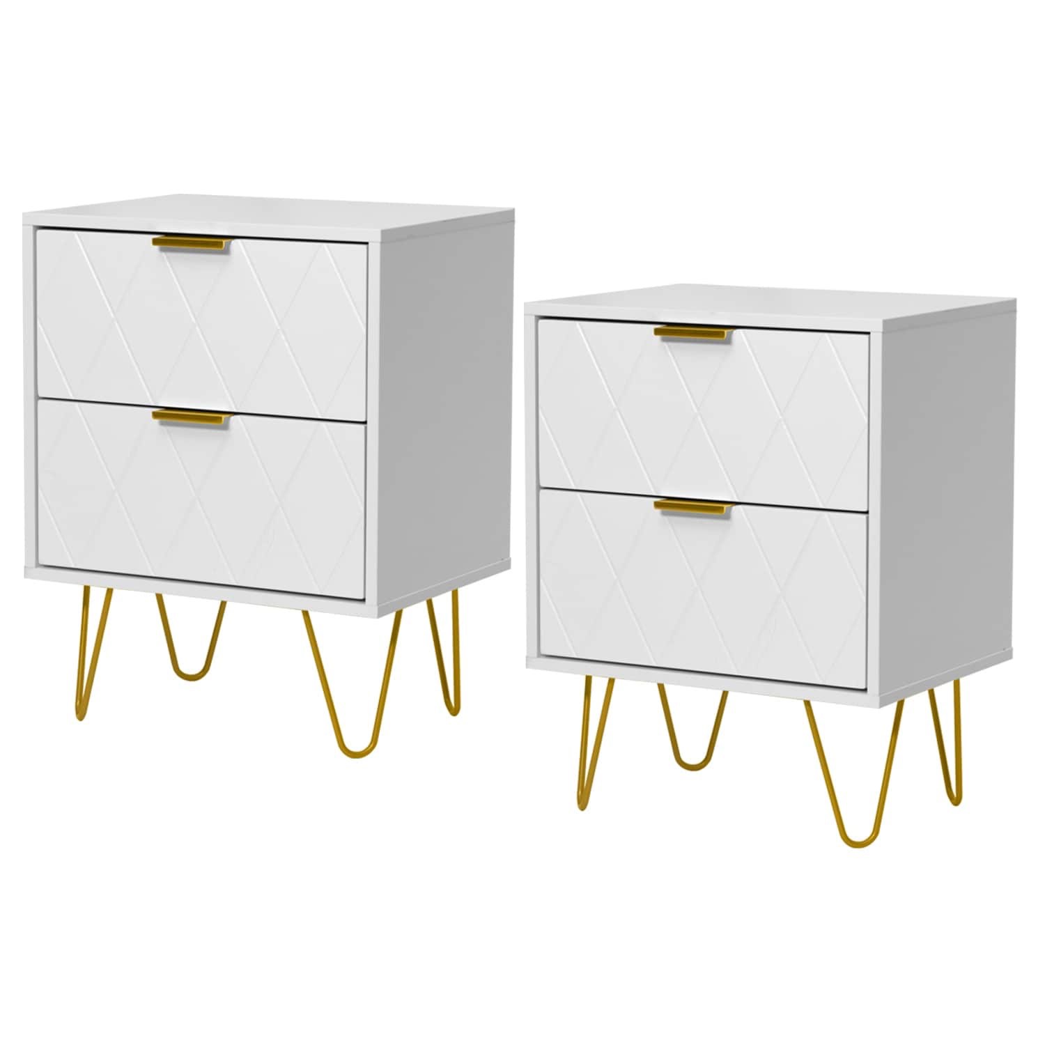 Modern Set of 2 Nightstands with Metal Legs 2-Drawer Bedside Table