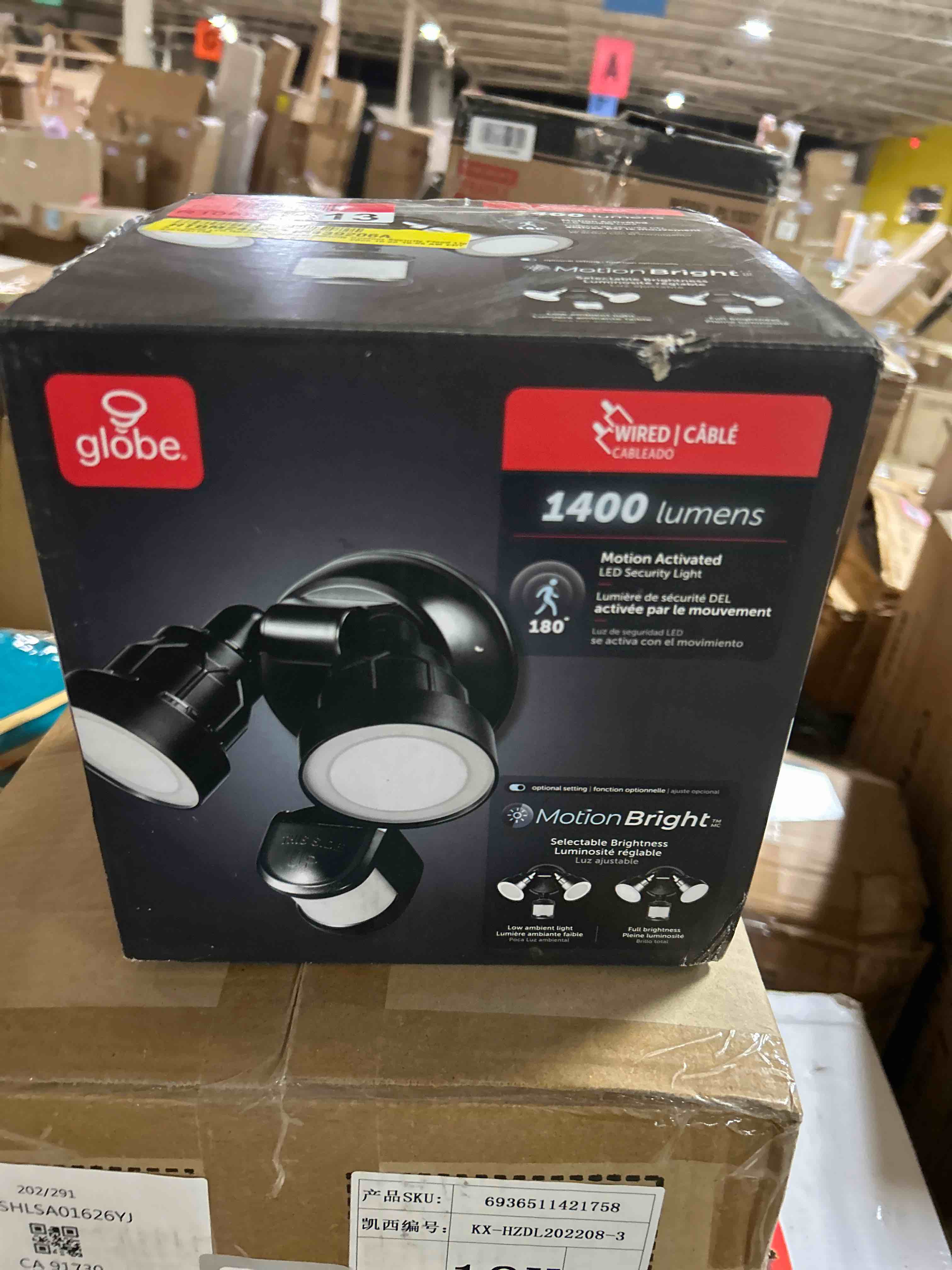 Condition photo showing New/Like New for globe electric 180-degree 15w twin head black 1400 lumens hardwired motion activated outdoor integrated led flood light security light, outdoor, outside house lights