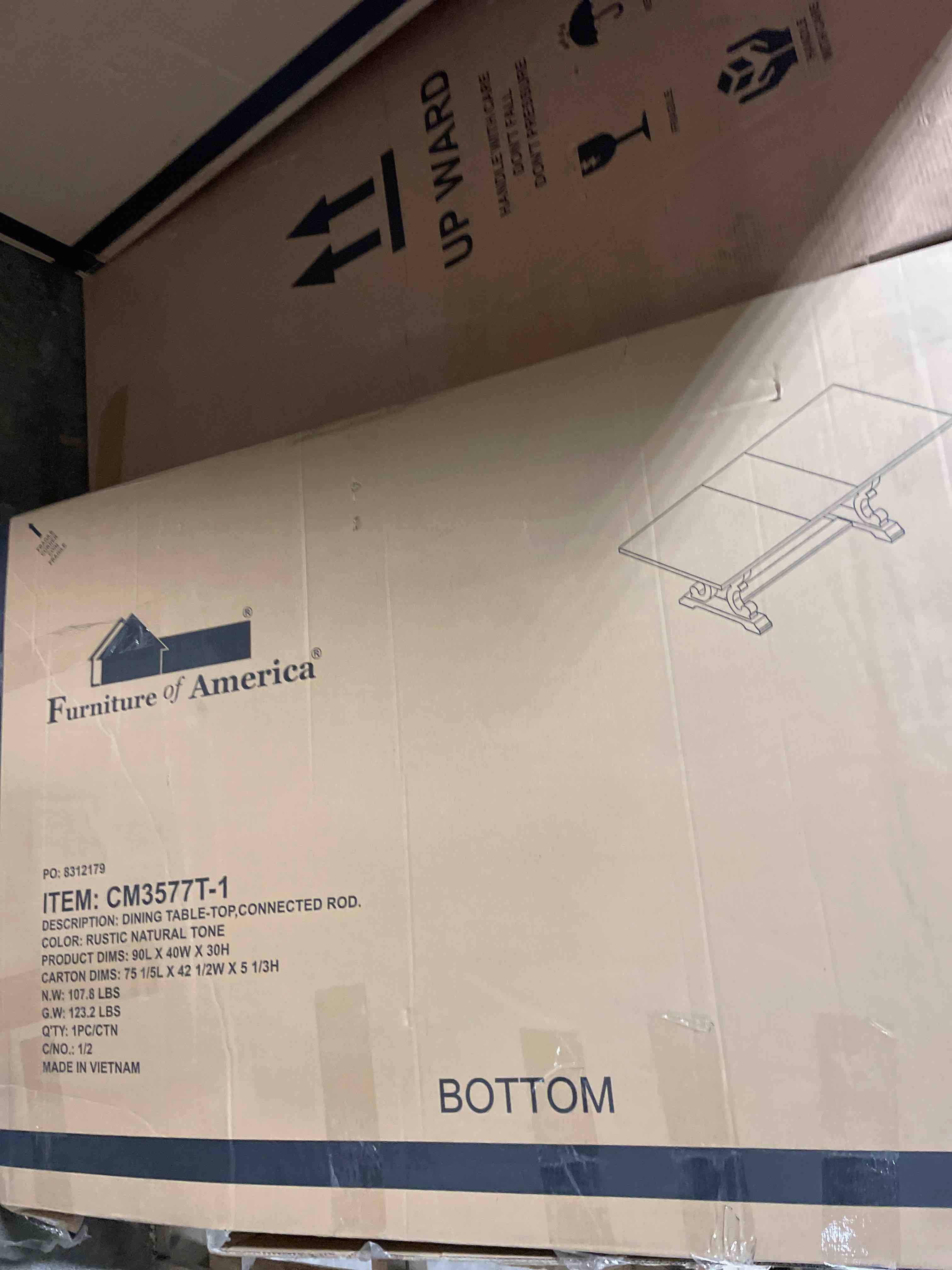 Condition photo showing As Is for patience collection cm3577t-table dining table in rustic natural (only table top)