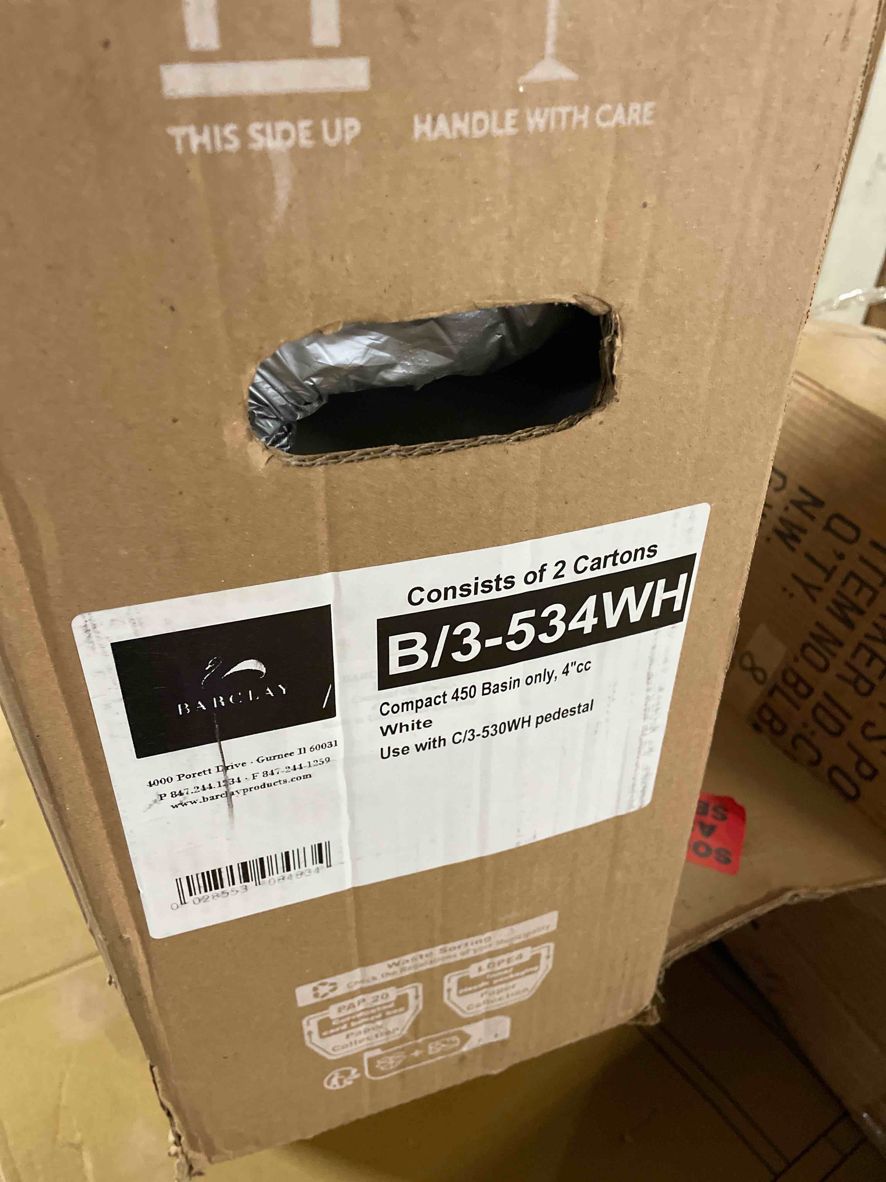 Condition photo showing New/Like New for barclay: b/3-534wh - compact 450 basin 4" cc - white (only top) 